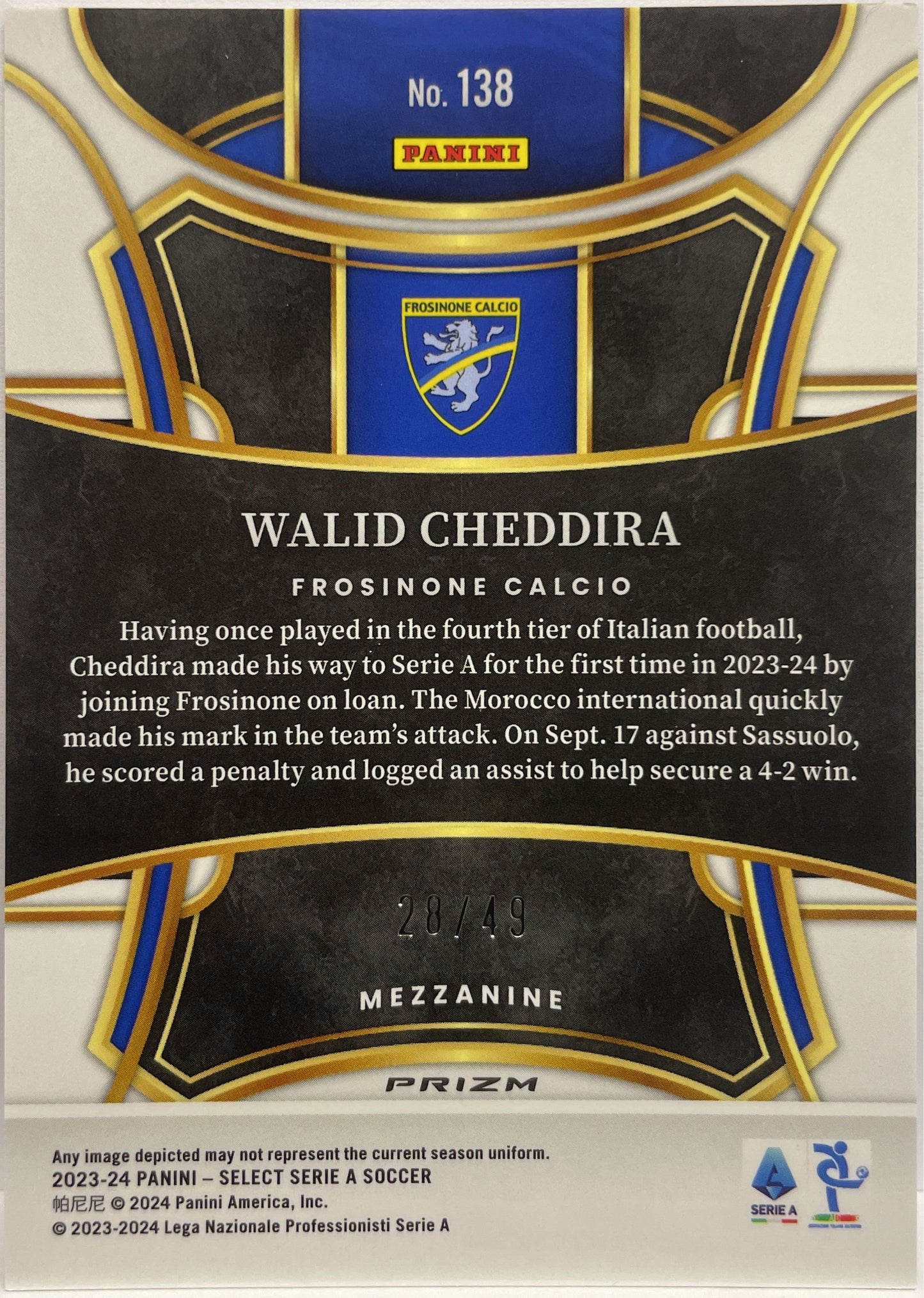 Walid Cheddira 28/49 Rookie Mezzanine Red Wave Select Serie A 2023/24