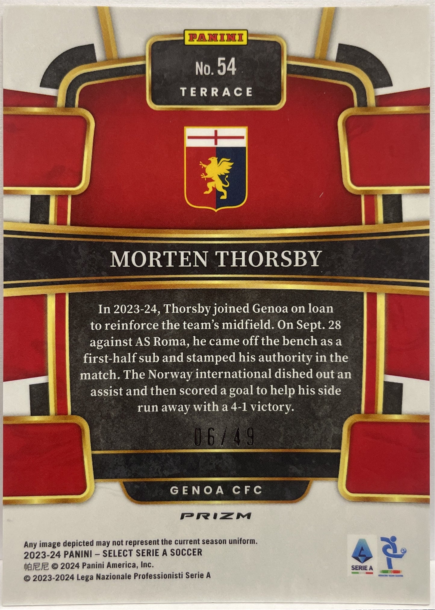 Morten Thorsby 6/49 Terrace Red Wave Select Serie A 2023/24