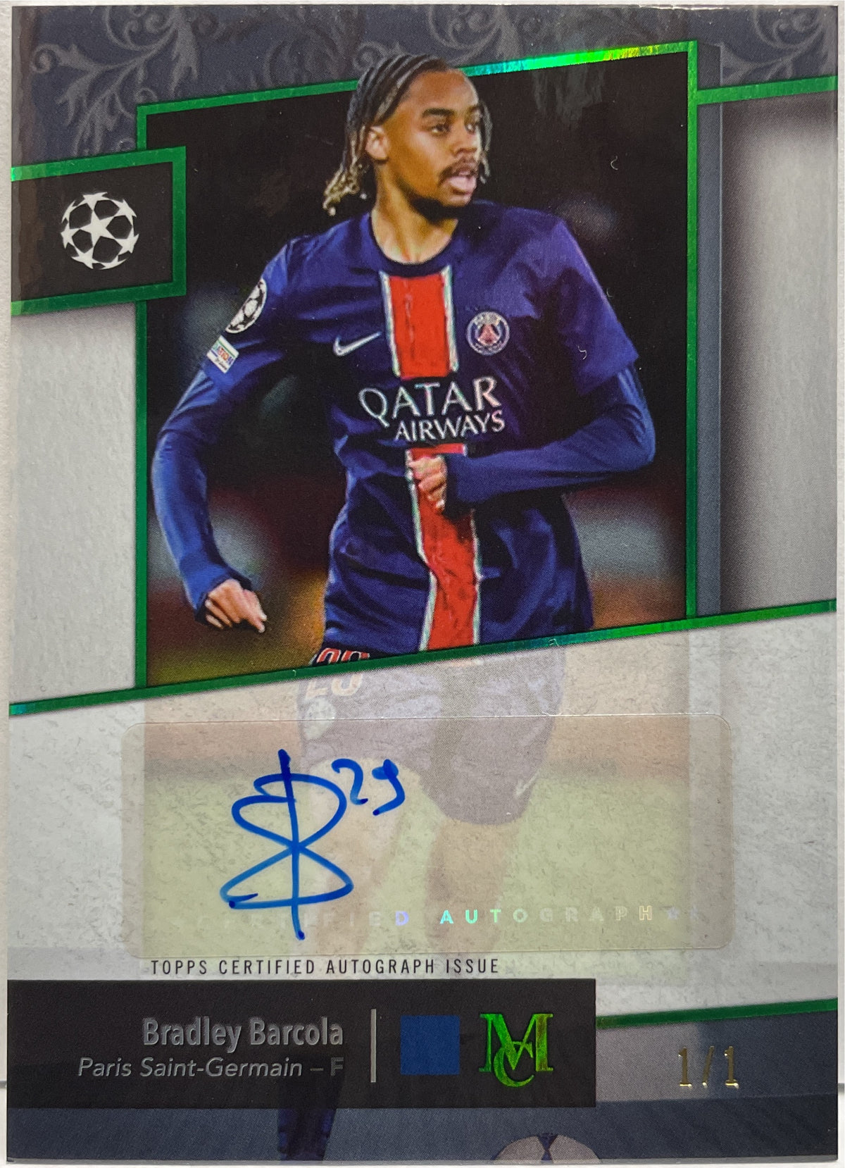 Bradley Barcola 1/1 Autograph Emerald Topps Museum 2024/25