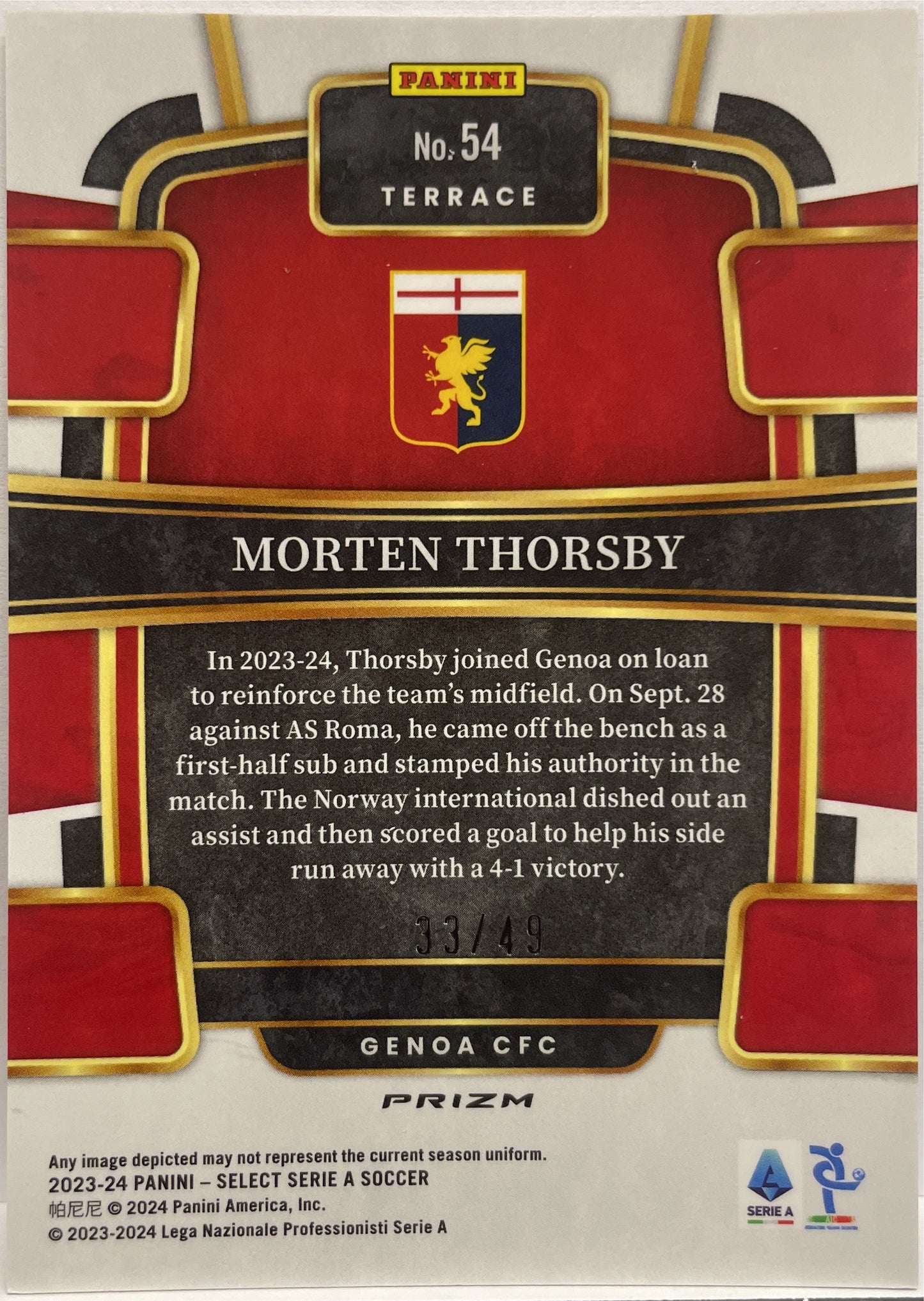 Morten Thorsby 33/49 Terrace Red Wave Select Serie A 2023/24