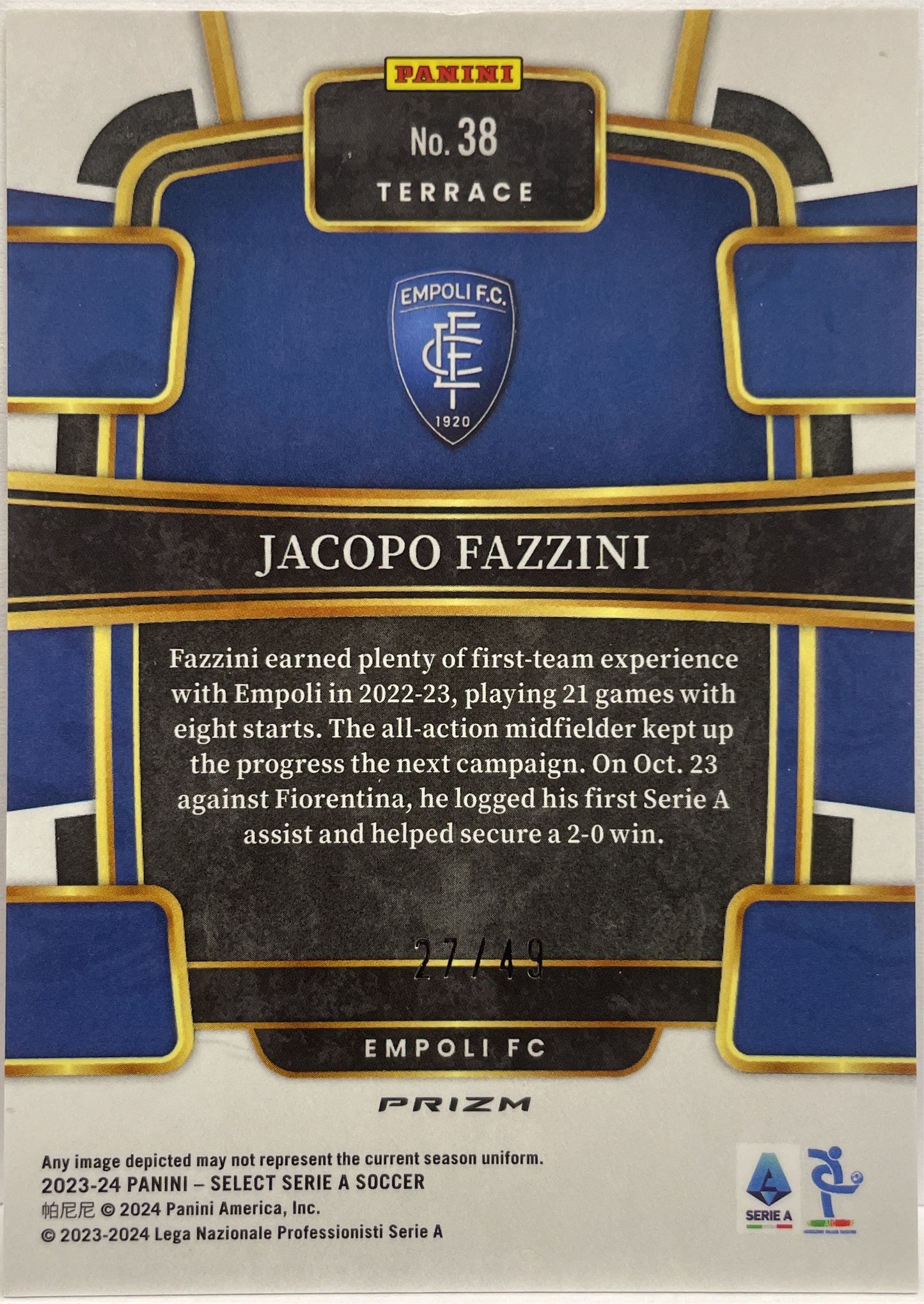 Jacopo Fazzini 27/49 Rookie Terrace Red Wave Select Serie A 2023/24