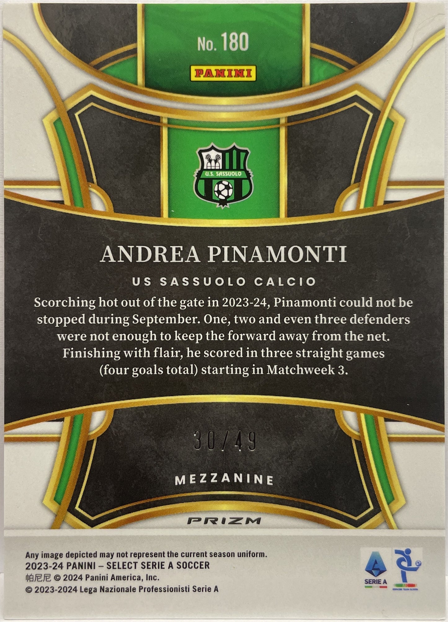 Andrea Pinamonti 30/49 Mezzanine Red Wave Select Serie A 2023/24