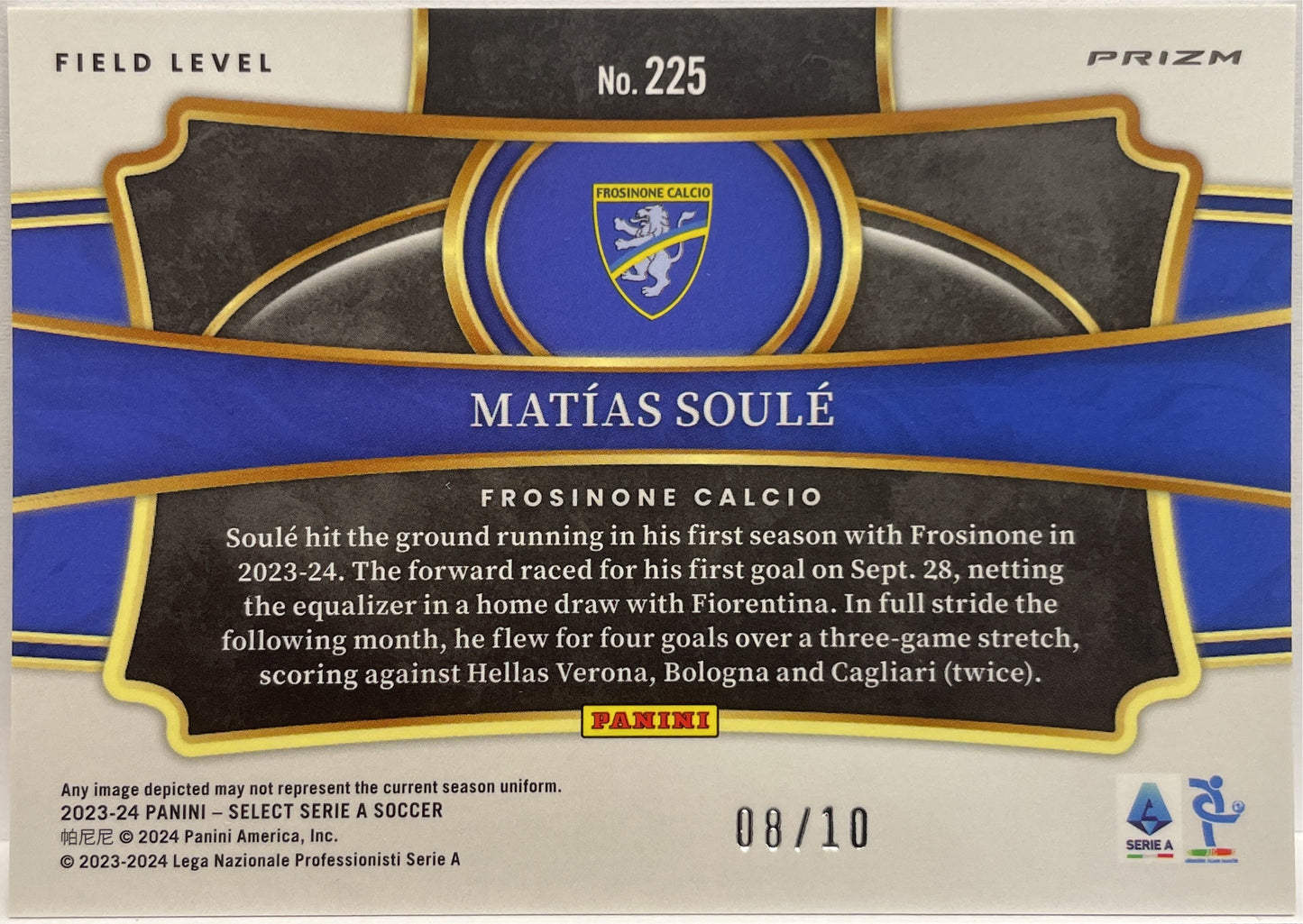 Matias Soule 8/10 Rookie Field Level Gold Wave Select Serie A 2023/24