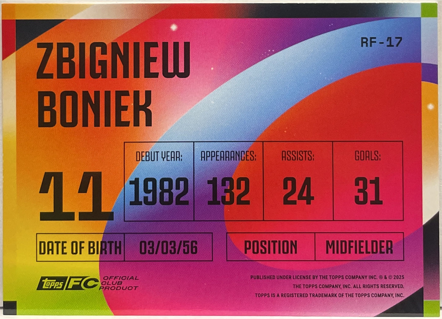Zbigniew Boniek Rainbow Flick Topps Juventus Premium Team Set 2024/25