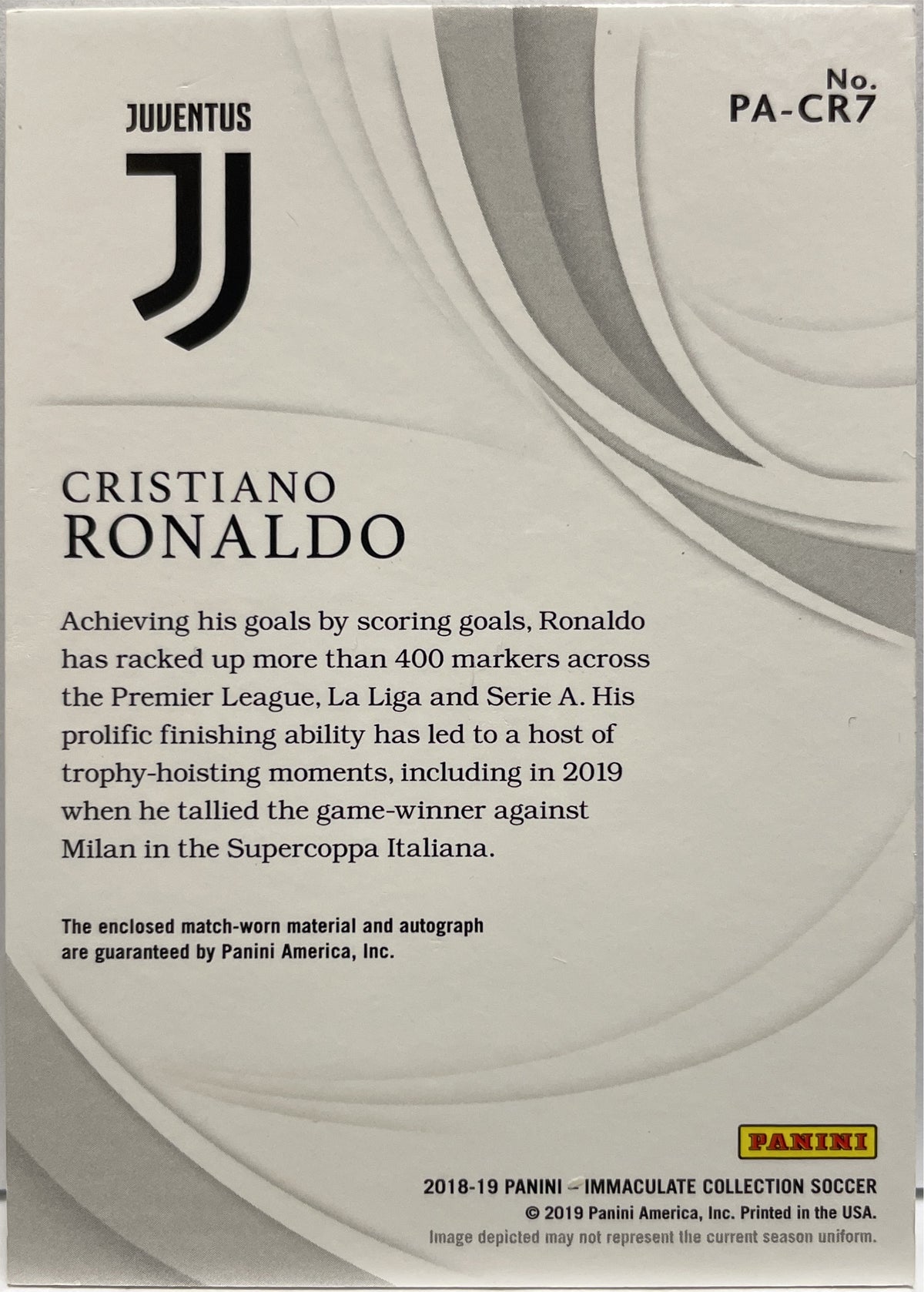 Cristiano Ronaldo 4/10 Patch Worn Autograph Panini Immaculate 2018/19