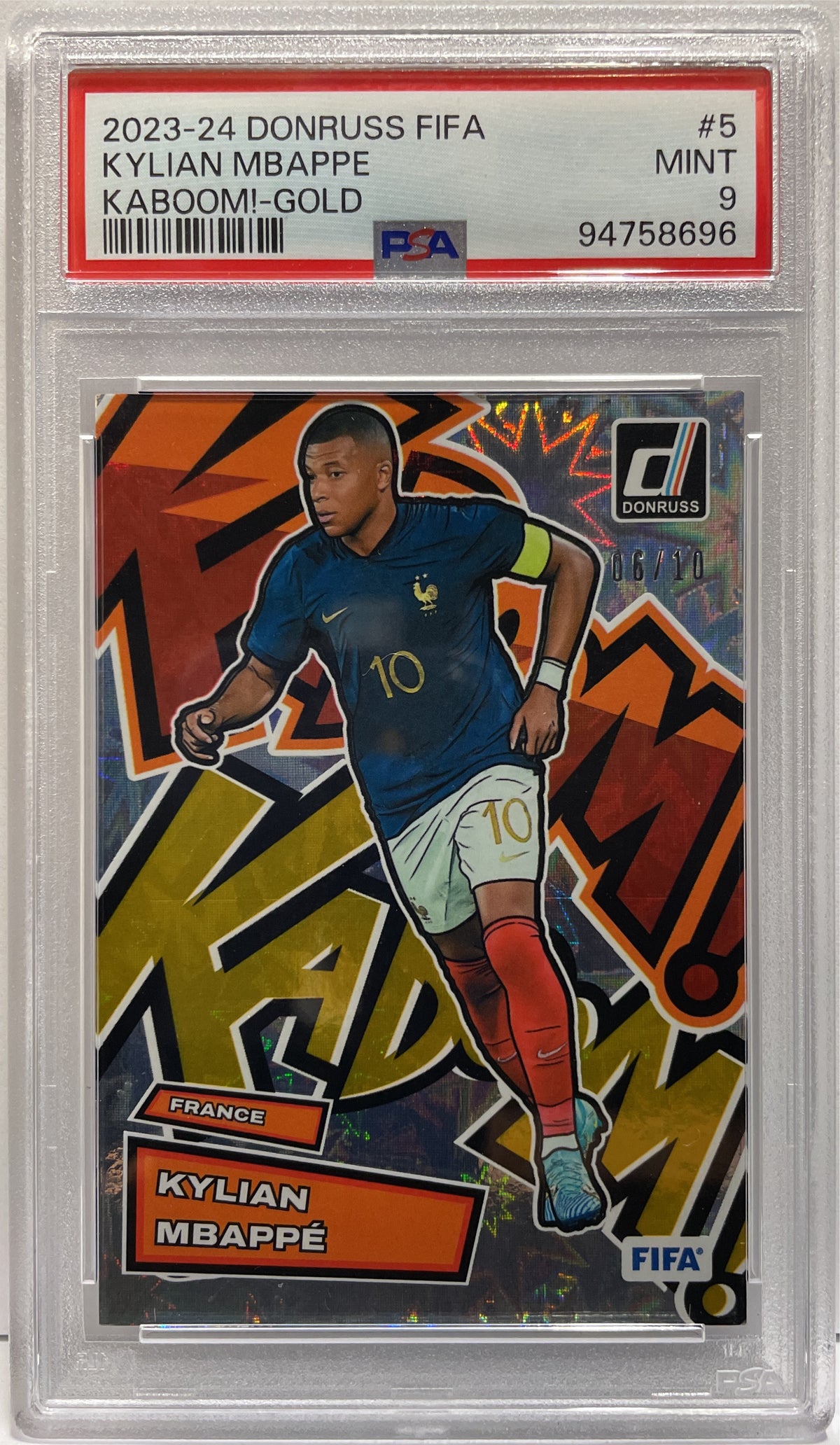 Kylian Mbappe 6/10 Kaboom Gold Panini Donruss Fifa 2023/24 PSA 9
