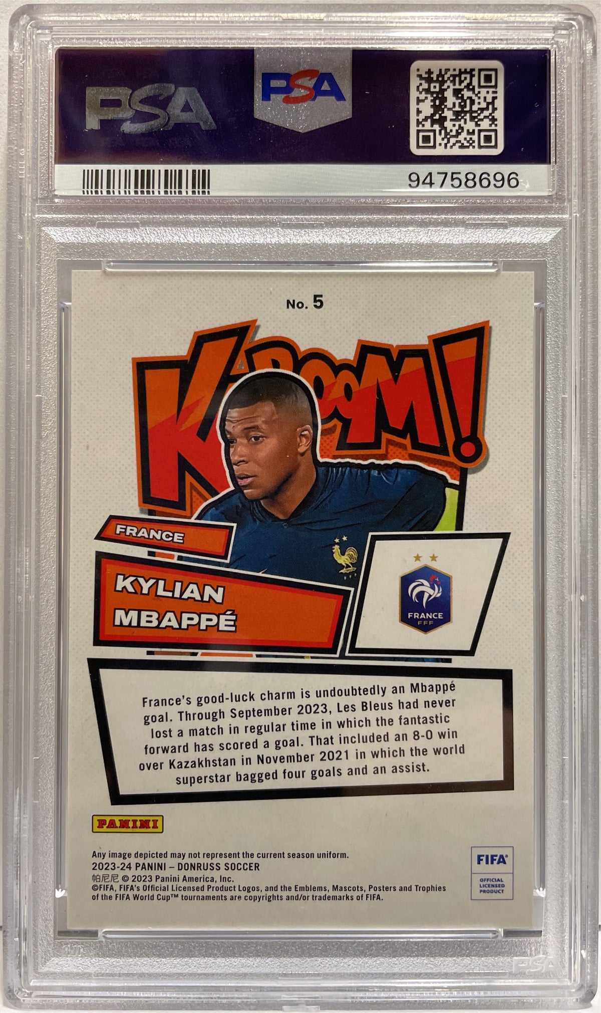 Kylian Mbappe 6/10 Kaboom Gold Panini Donruss Fifa 2023/24 PSA 9