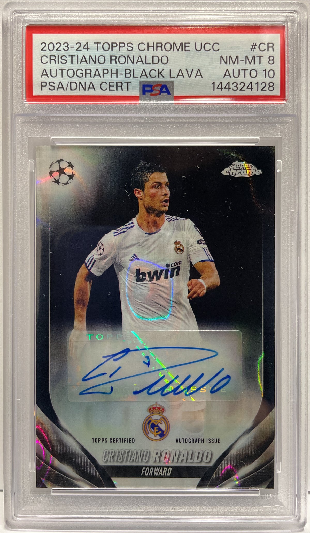 Cristiano Ronaldo Autograph Black Lava Topps Chrome UCC 2023/24 PSA 8 Auto 10