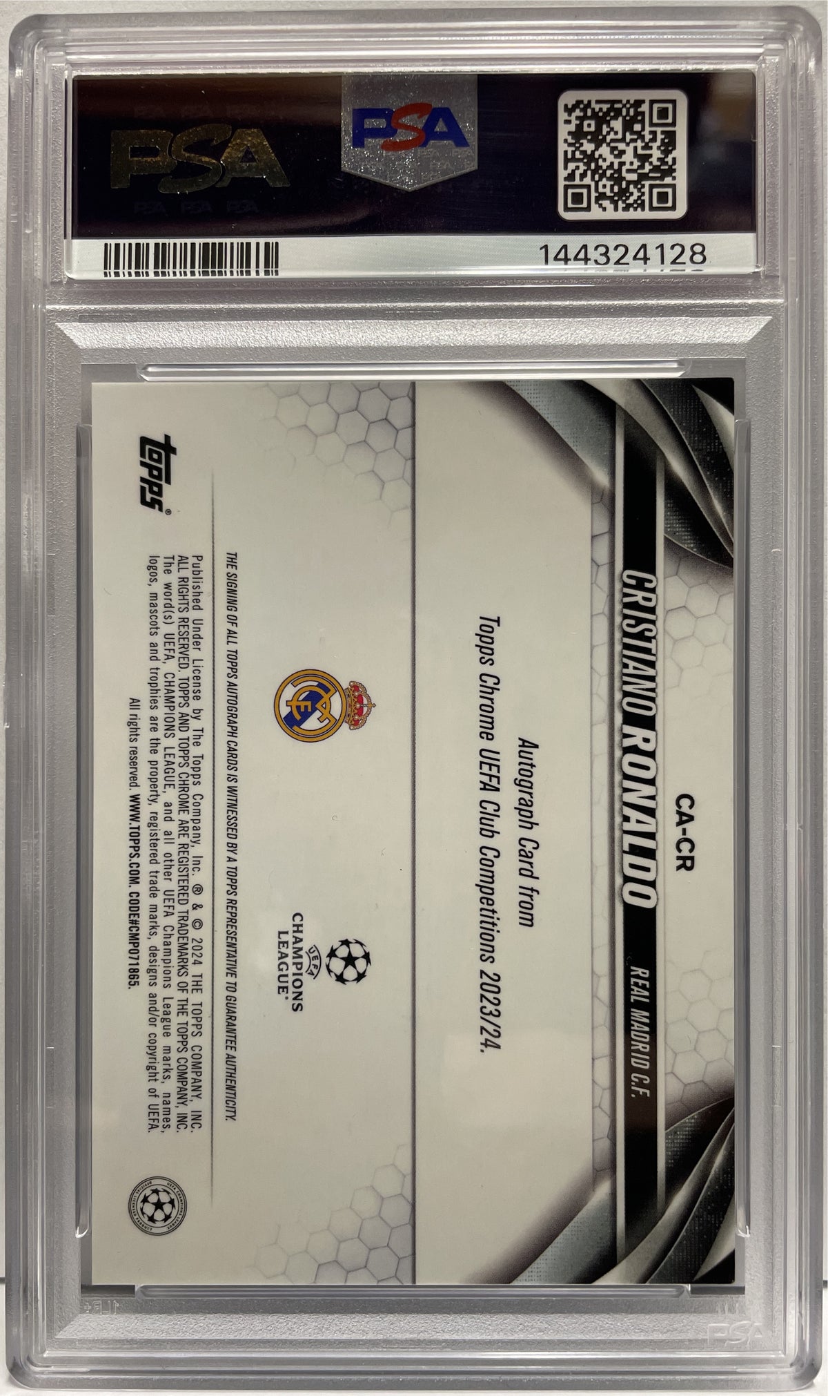 Cristiano Ronaldo Autograph Black Lava Topps Chrome UCC 2023/24 PSA 8 Auto 10