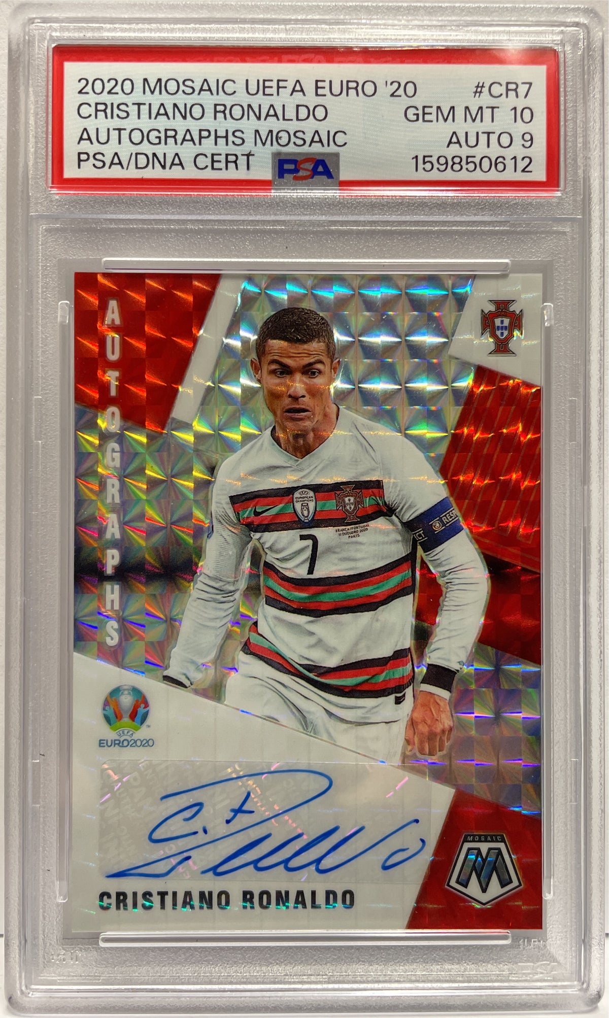 Cristiano Ronaldo Autograph Panini Mosaic Uefa Euro 2020 PSA 10 Auto 9