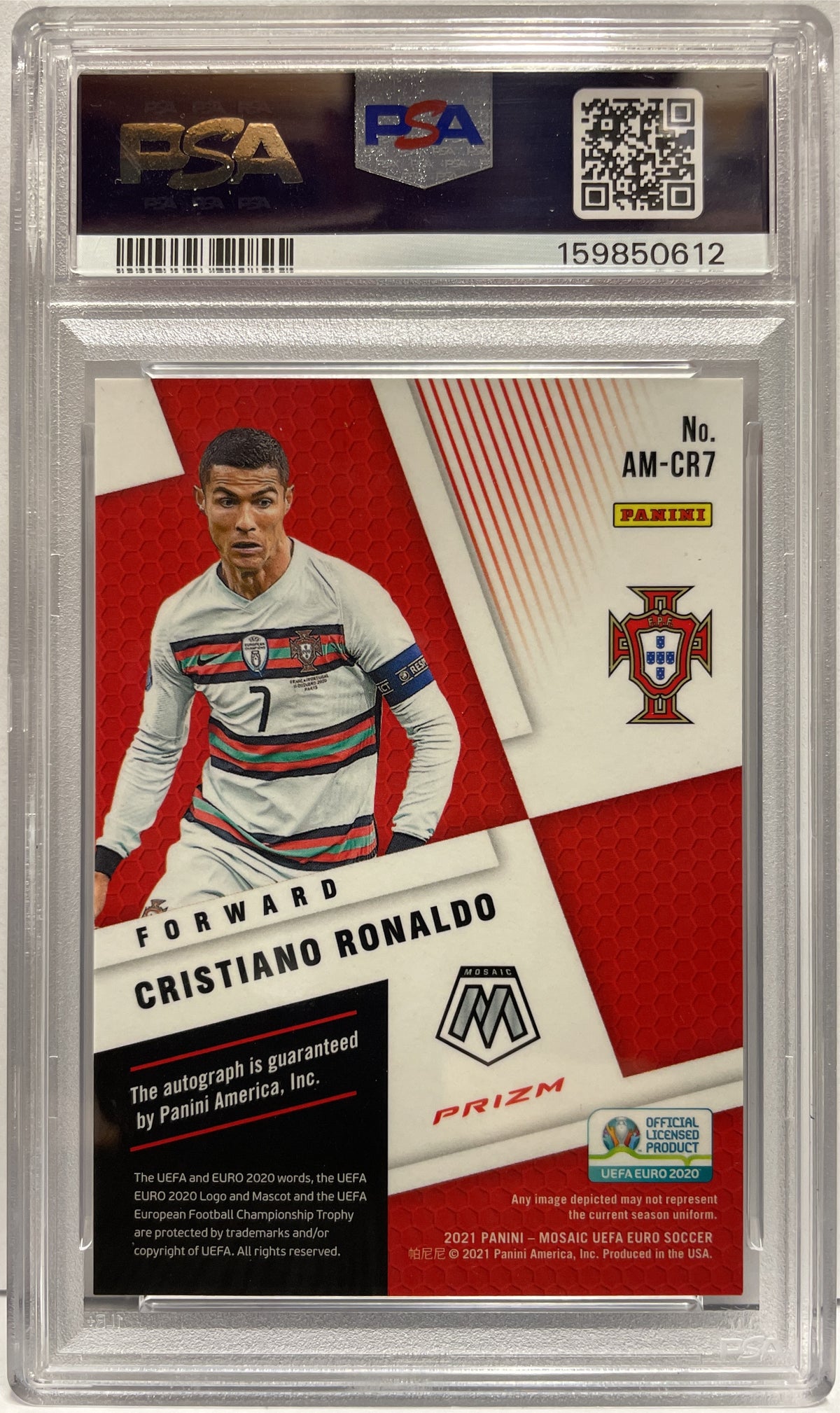 Cristiano Ronaldo Autograph Panini Mosaic Uefa Euro 2020 PSA 10 Auto 9