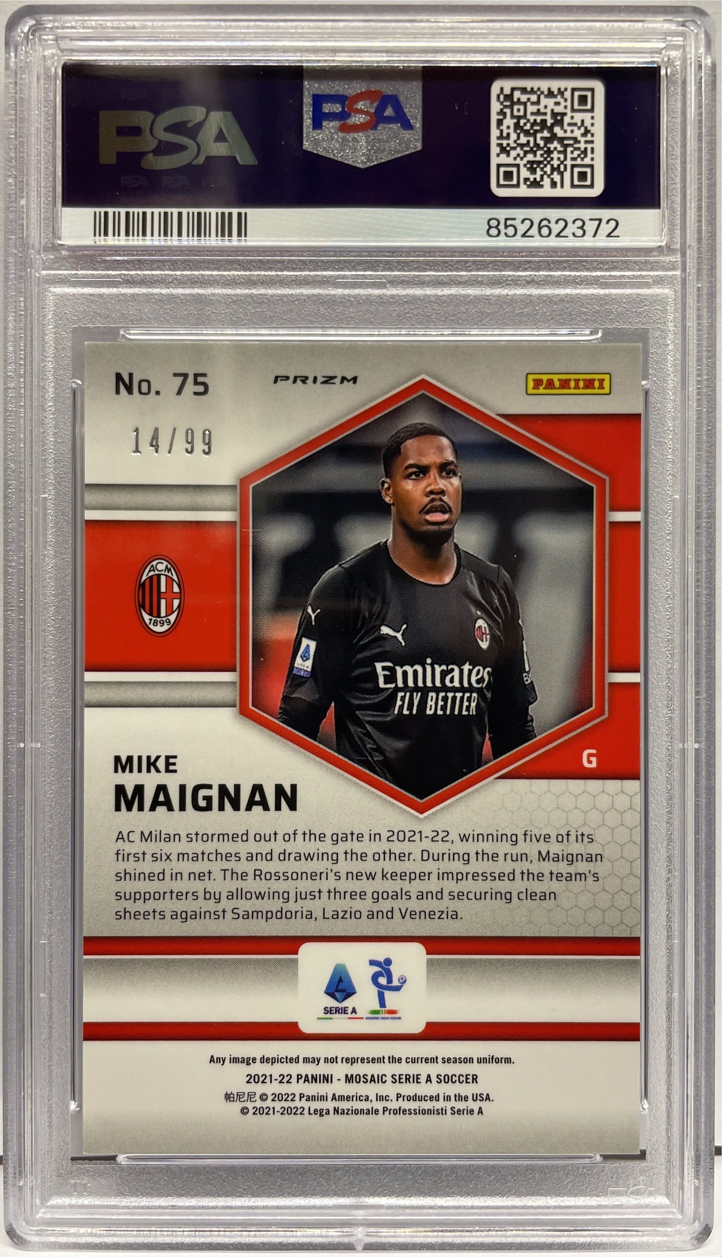 PSA 9 - Mike Maignan 14/99 Rookie Blue - Mosaic Serie A 2021/22