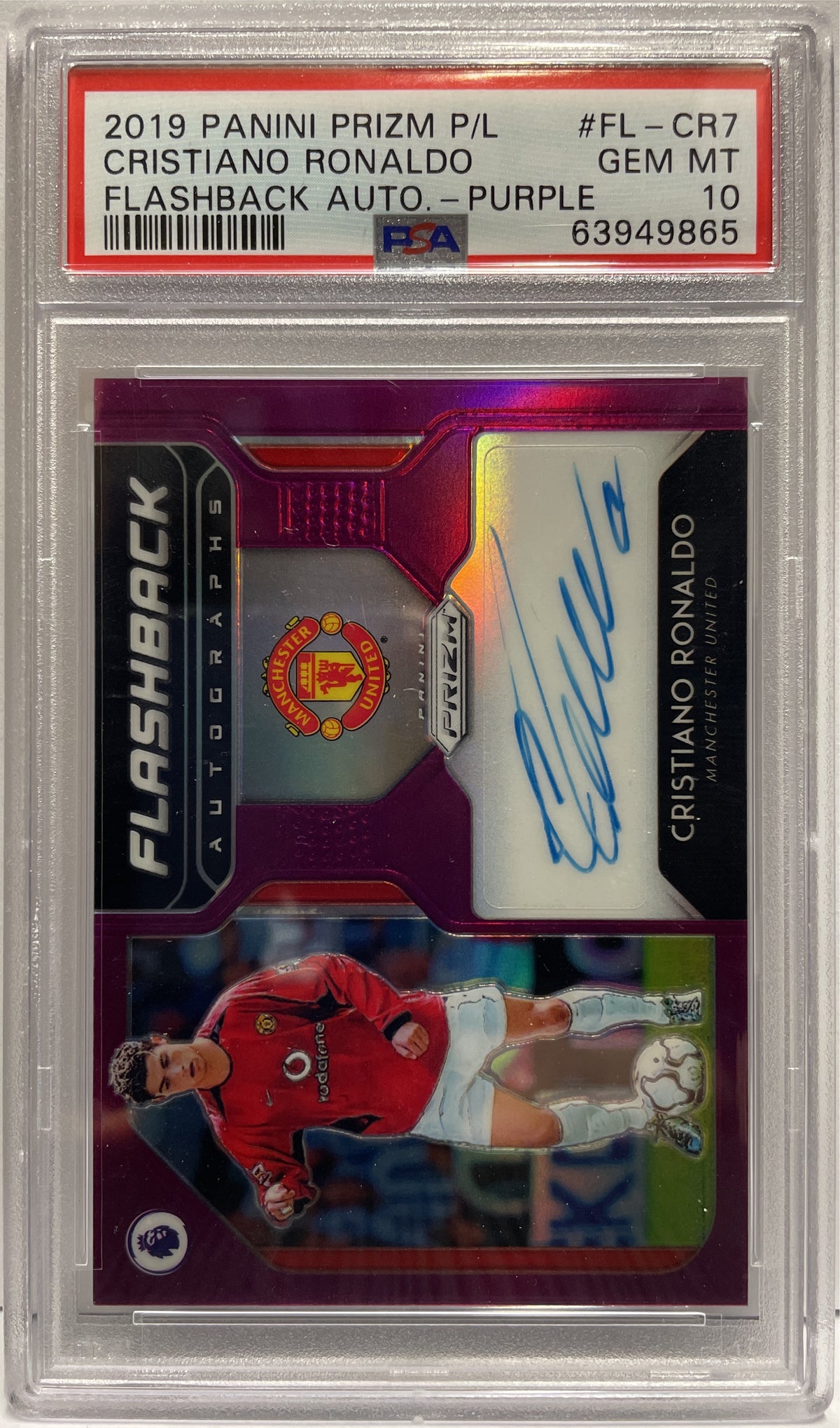 Cristiano Ronaldo 27/35 Autograph Flashback Purple Panini Prizm EPL Premier League 2019/20 PSA 10