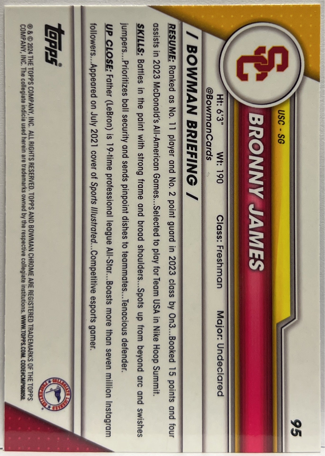 Bronny James 1ST Bowman Topps Chrome Bowman Basketball 2024