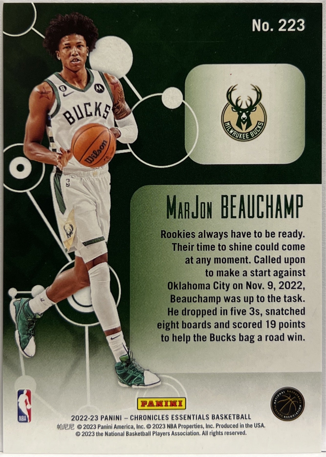 Marjon Beauchamp 7/99 Essentials Blue Chronicles Basketball NBA 2022/23