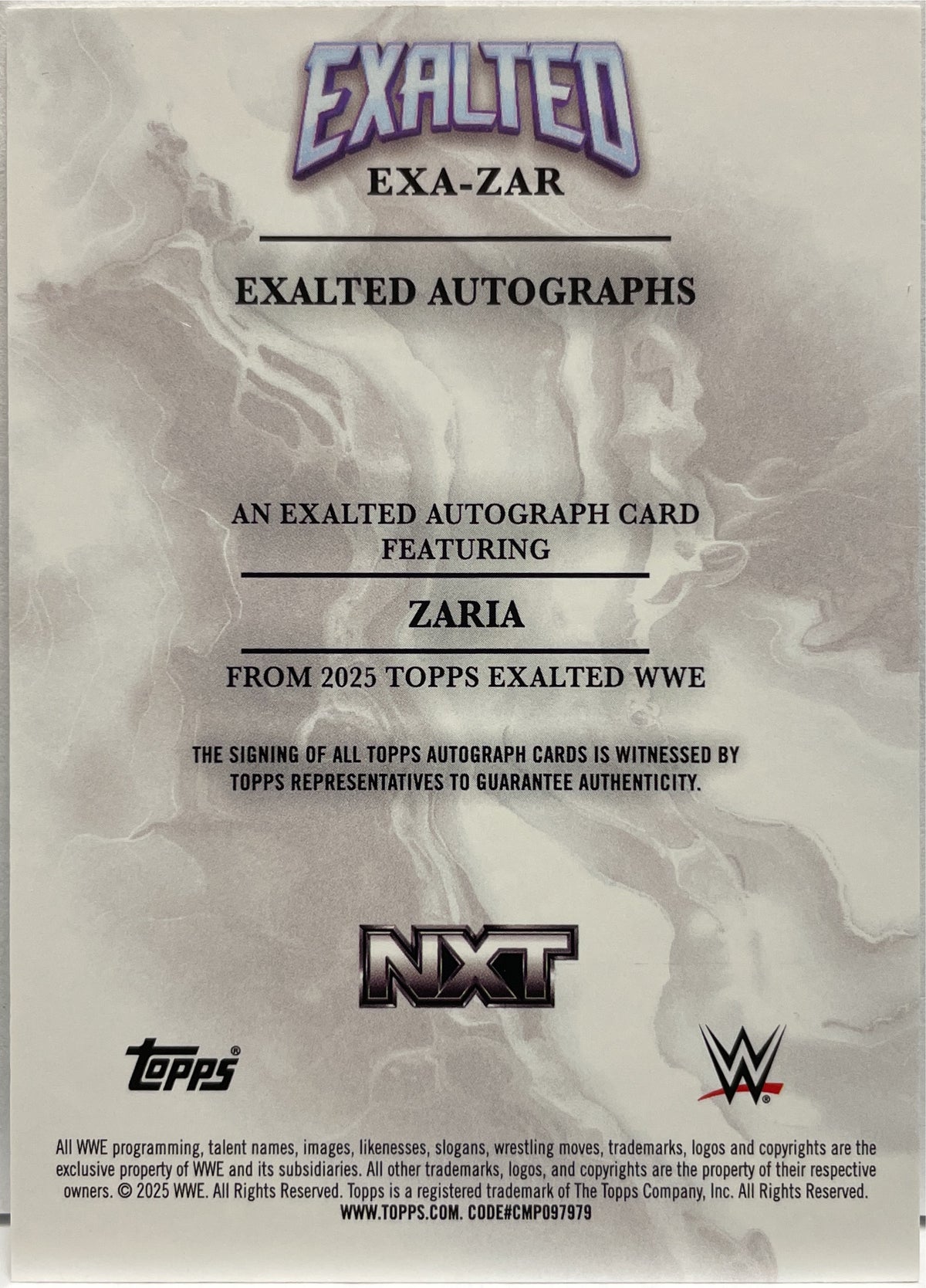 Zaria 10/99 Rookie Autograph On Card Topps WWE Exalted 2025