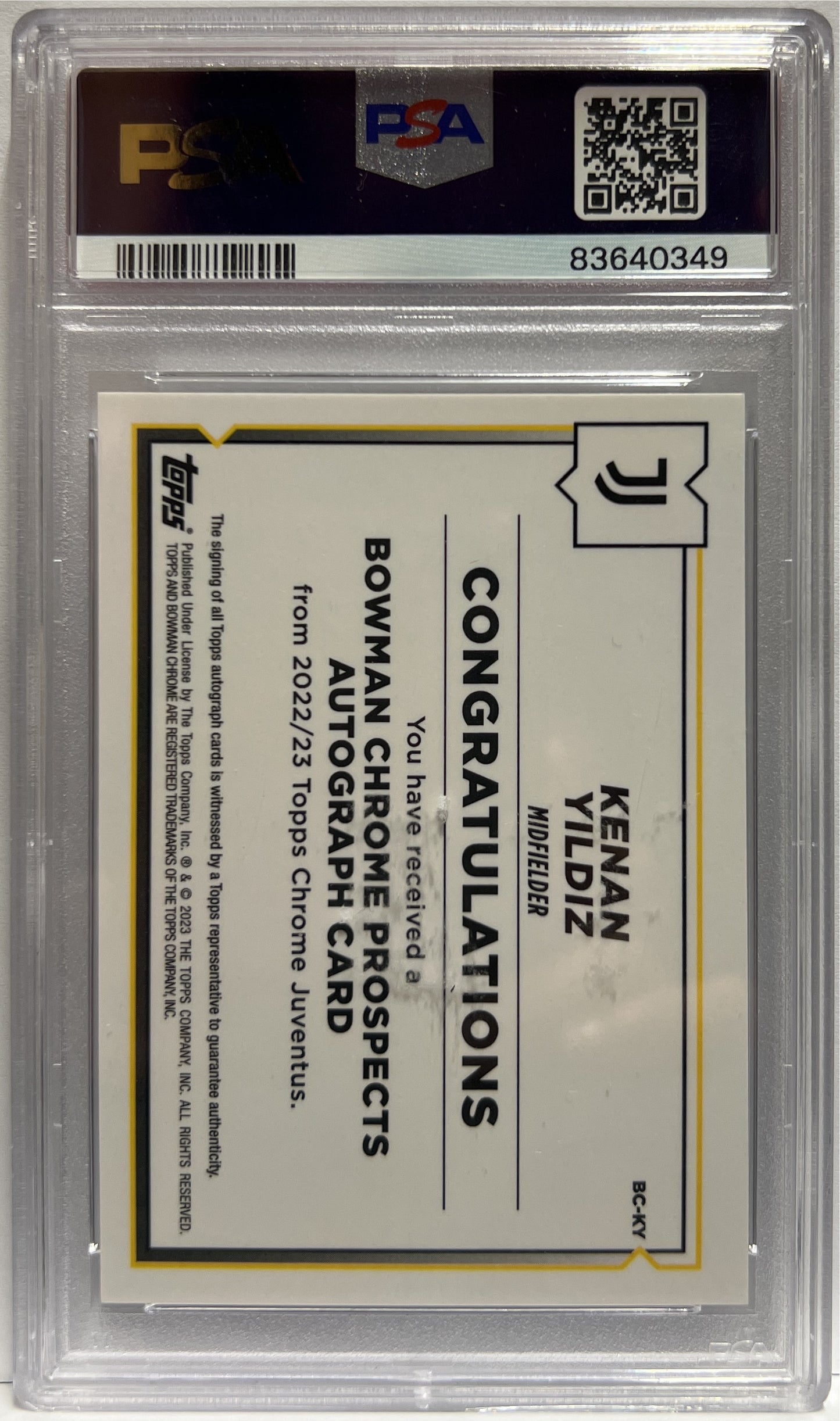 Kenan Yildiz Autograph 1ST Bowman Topps Chrome Juventus 2022/23 PSA 9 Auto 9
