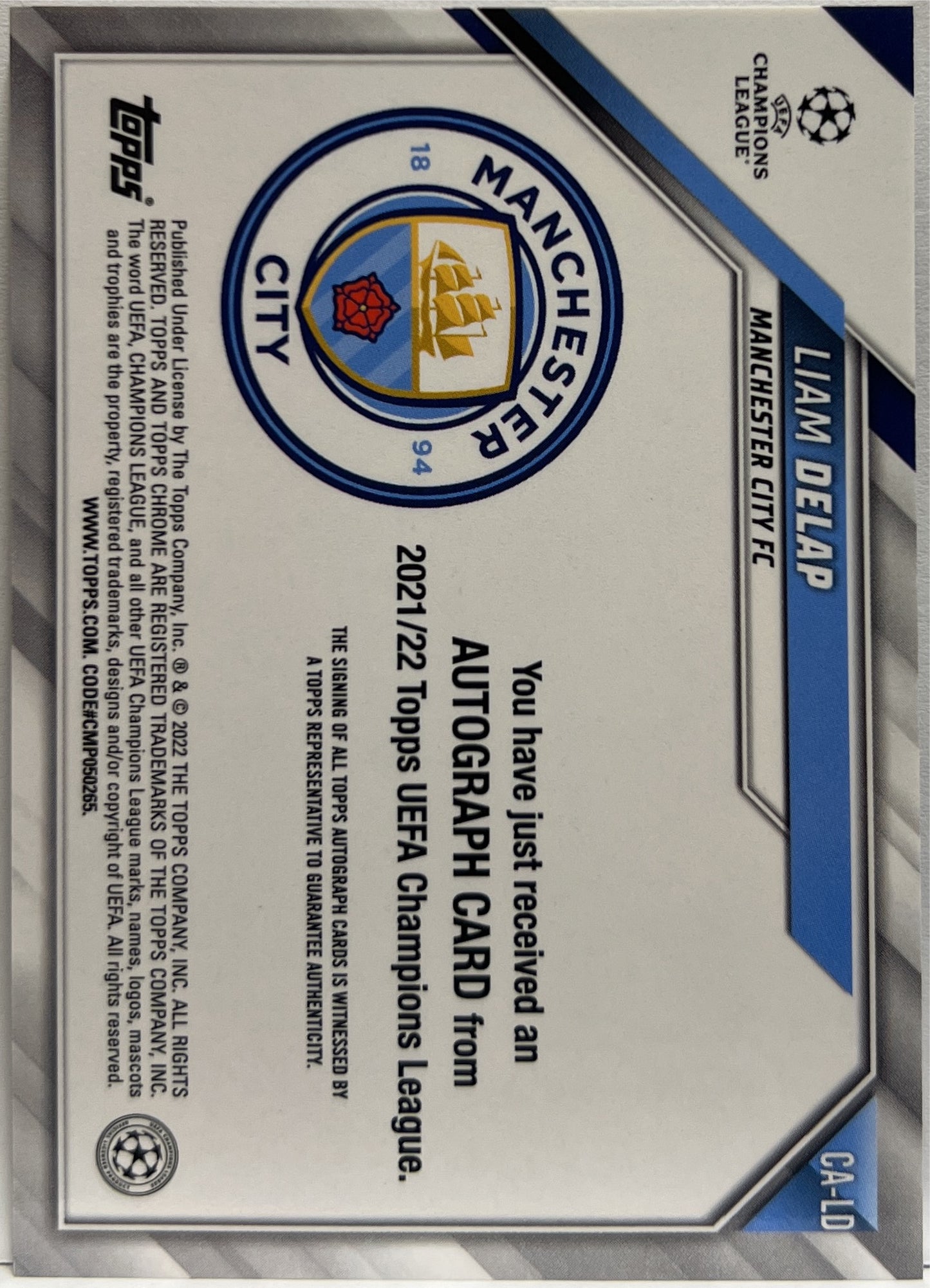 Liam Delap Rookie Autograph Topps Chrome UCL 2021/22