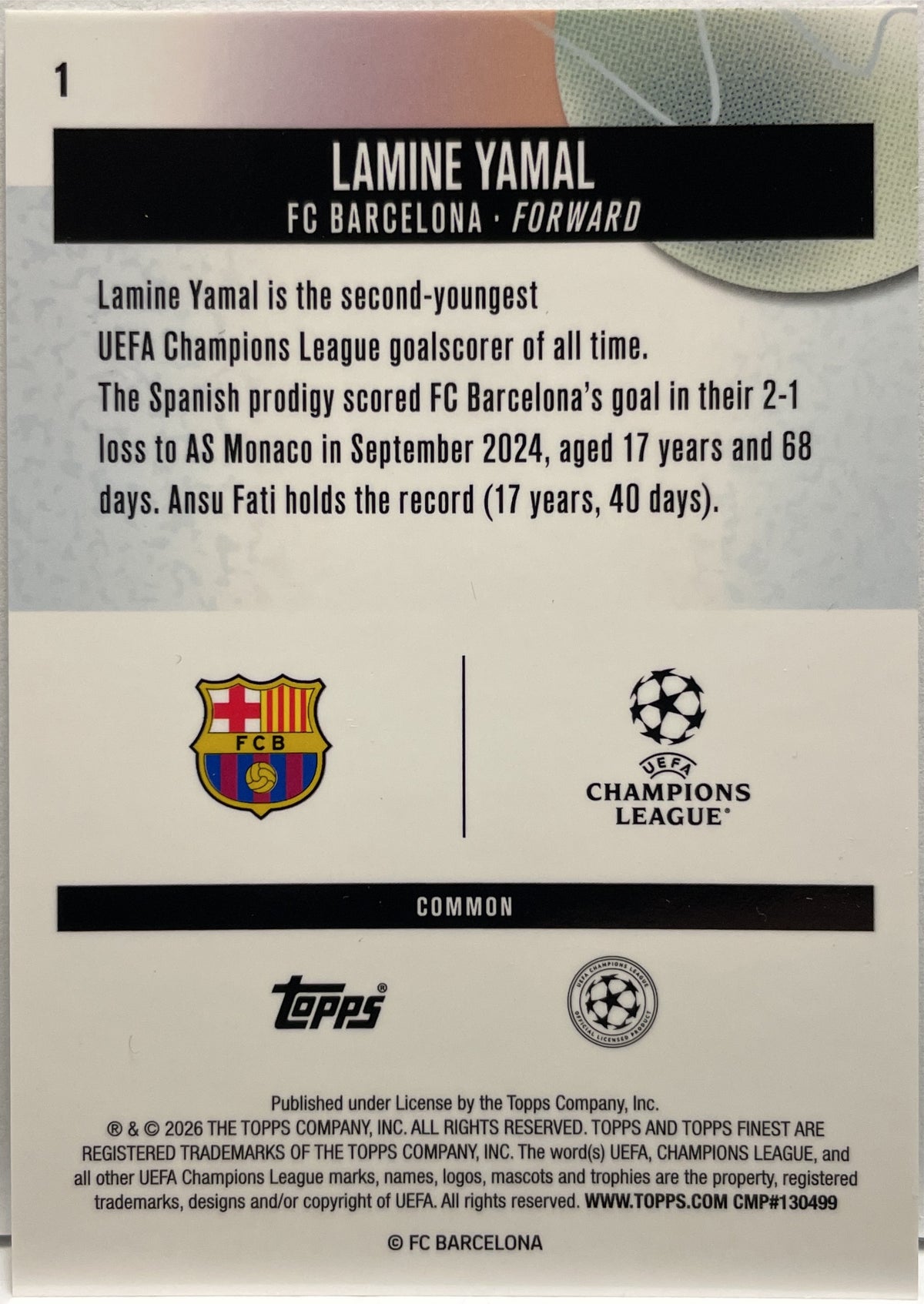 Lamine Yamal Topps Finest UCC 2025/26