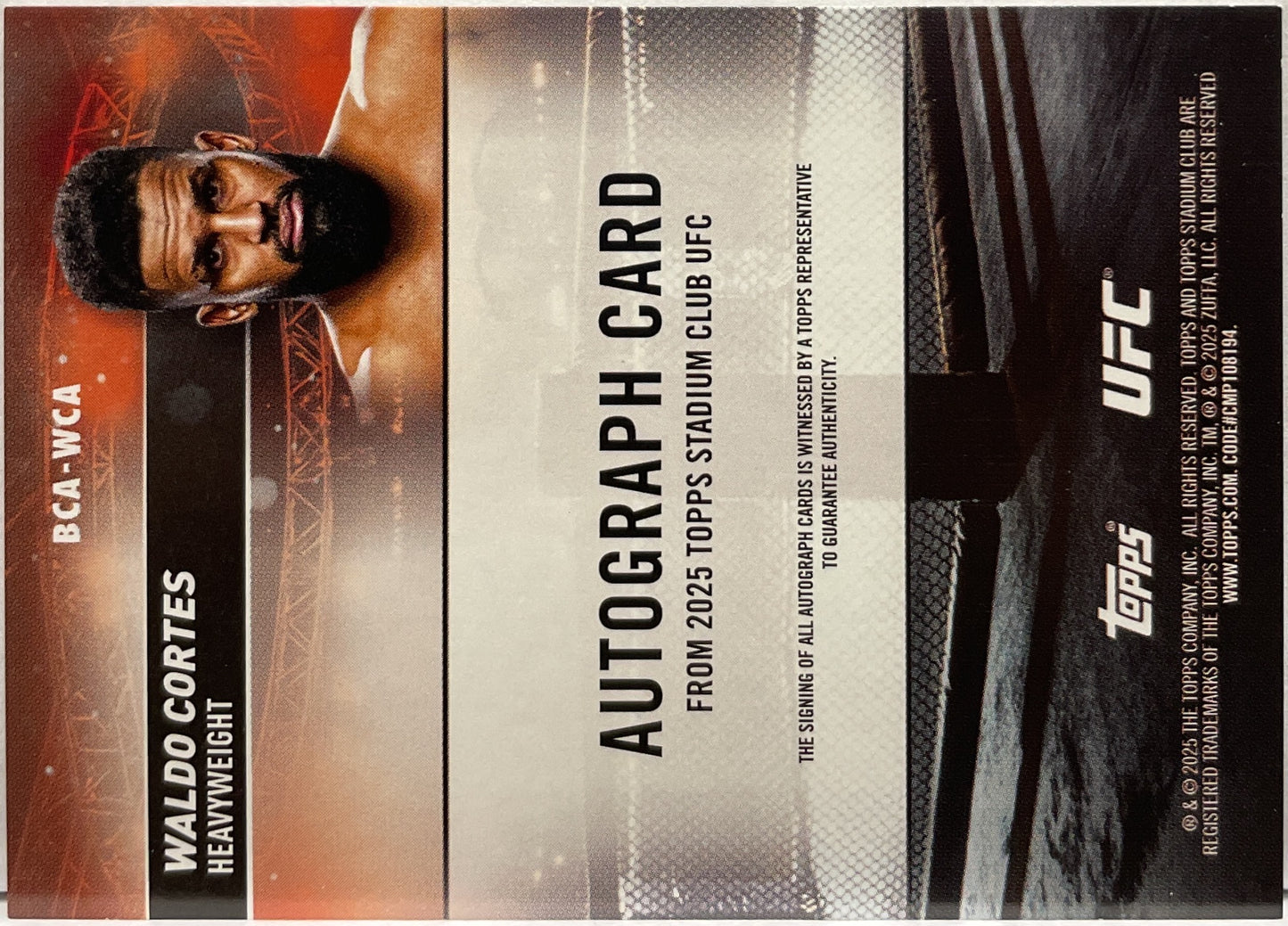 Waldo Cortes Rookie Autograph On Card Topps Stadium UFC 2025