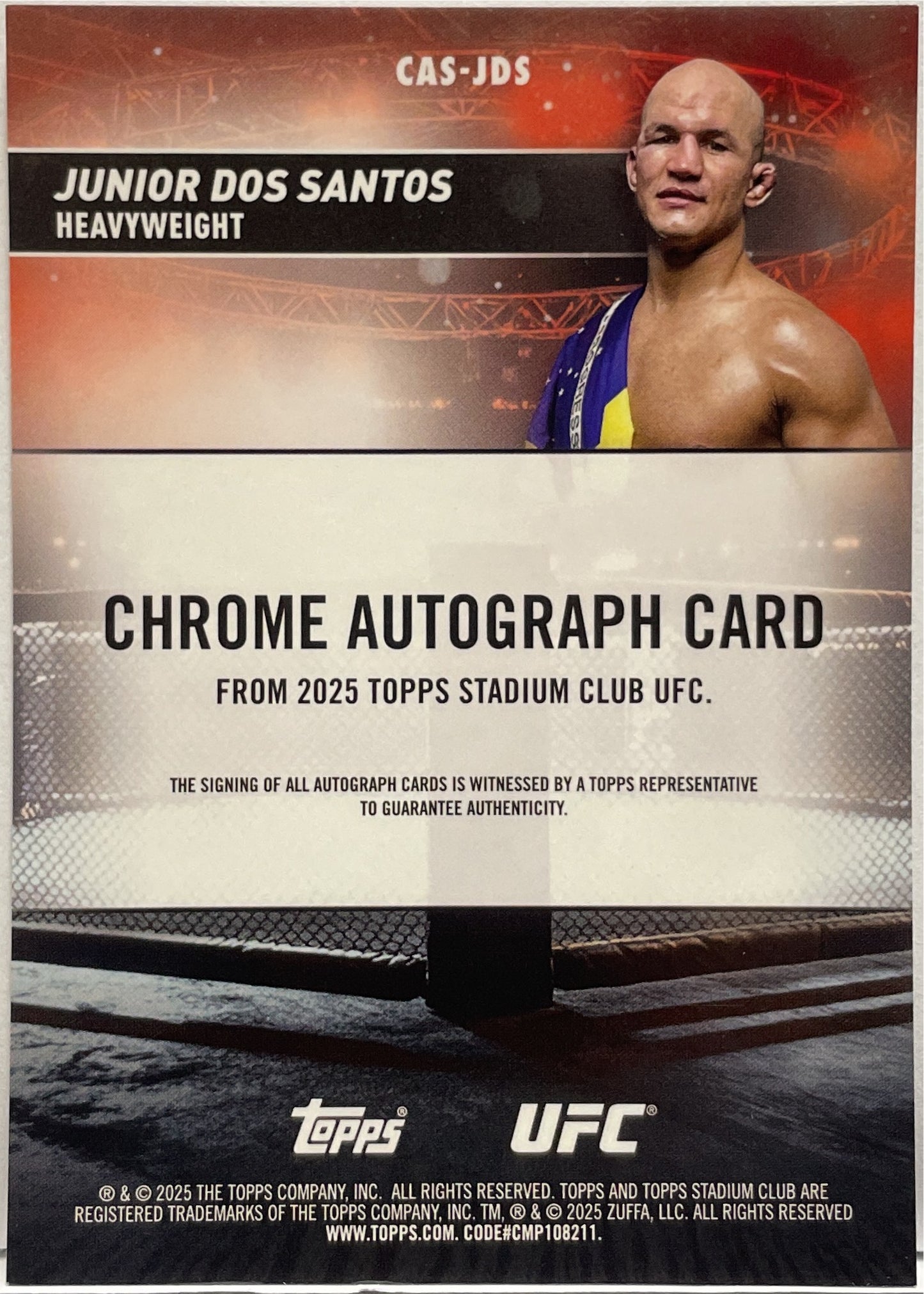 Junior Dos Santos Autograph On Card Chrome Topps Stadium UFC 2025