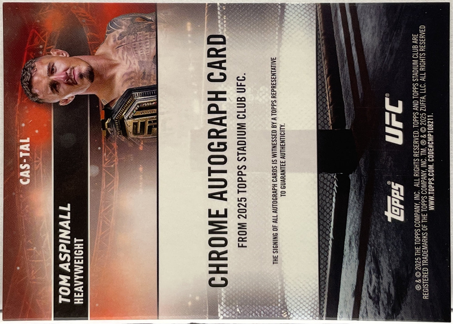 Tom Aspinall Autograph On Card Chrome Topps Stadium UFC 2025