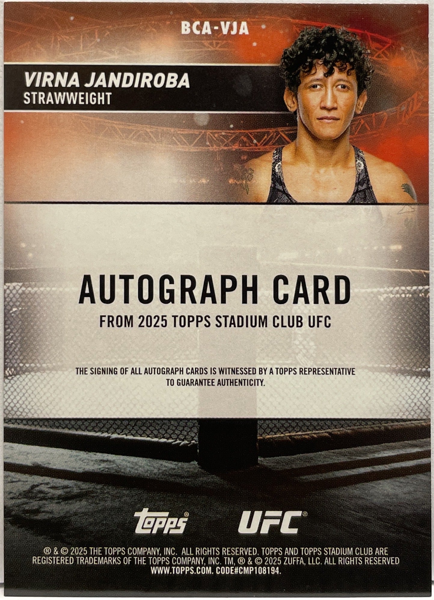 Virna Jandiroba Autograph On Card Topps Stadium UFC 2025