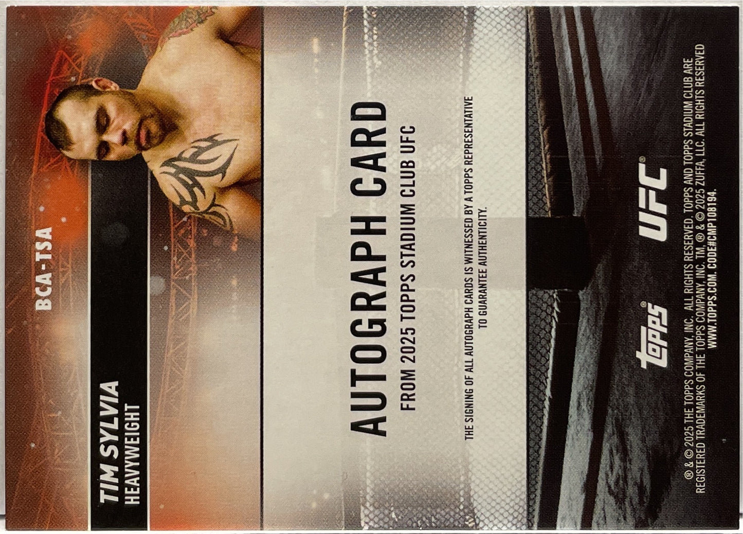 Tim Sylvia Autograph On Card Topps Stadium UFC 2025