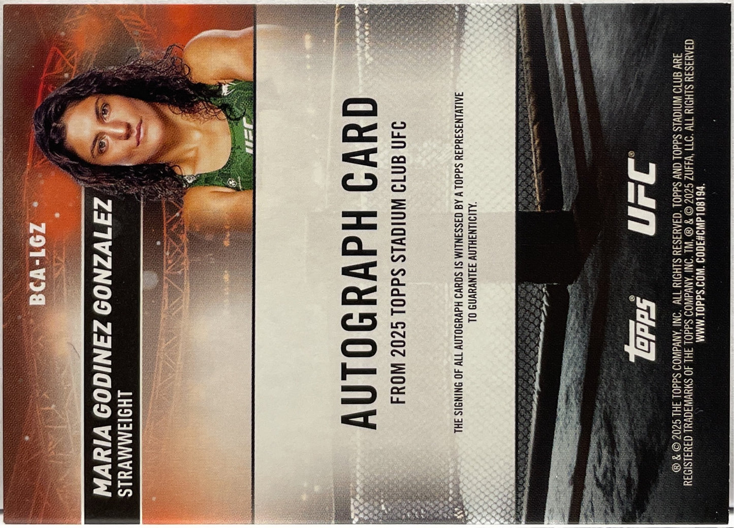 Maria Godinez Gonzalez Autograph On Card Topps Stadium UFC 2025