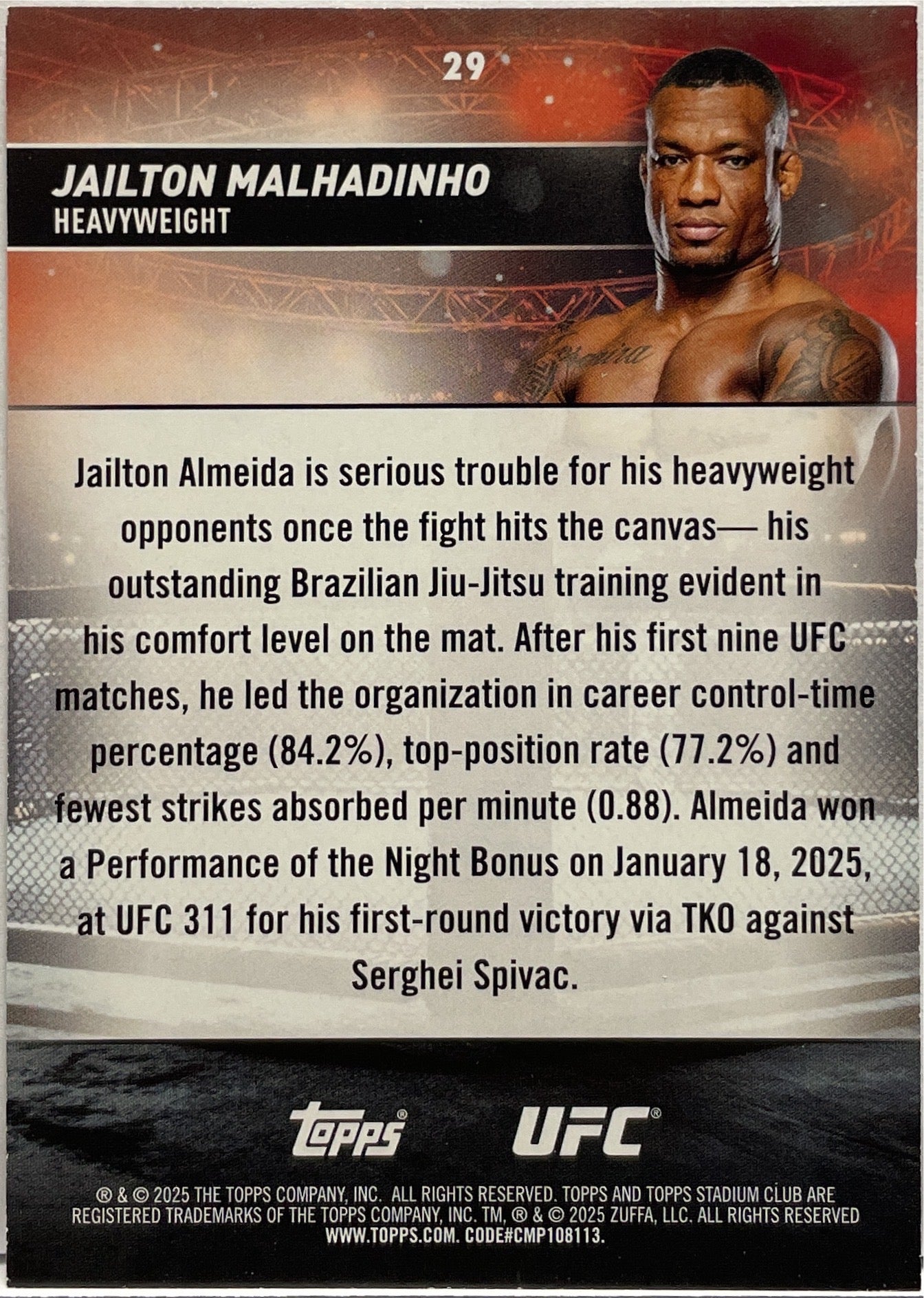 Jailton Malhadinho Photographer's Proof Topps Stadium UFC 2025