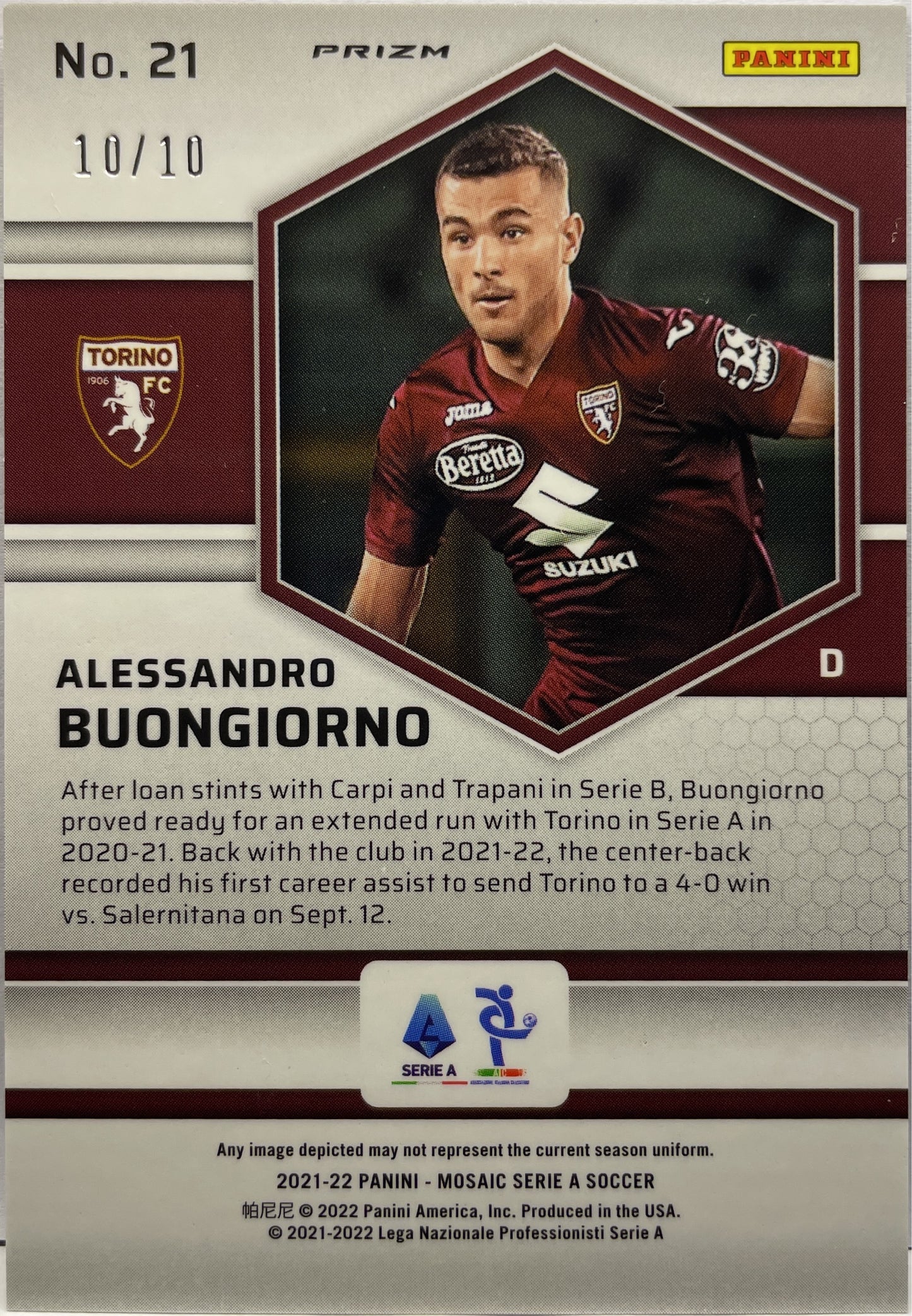 Alessandro Buongiorno 10/10 Rookie Red & Gold Mosaic Serie A 2021/22