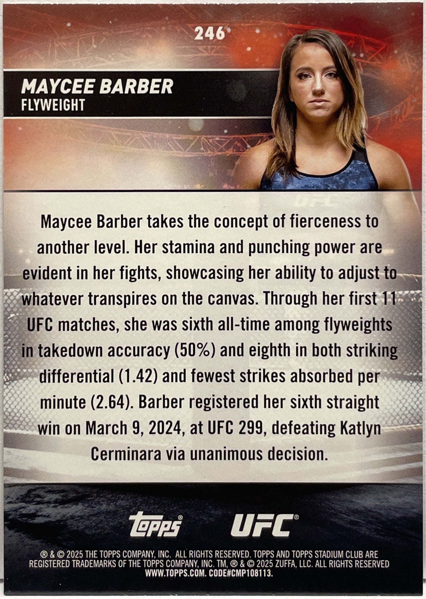 Maycee Barber SP Image Variation Topps Stadium UFC 2025