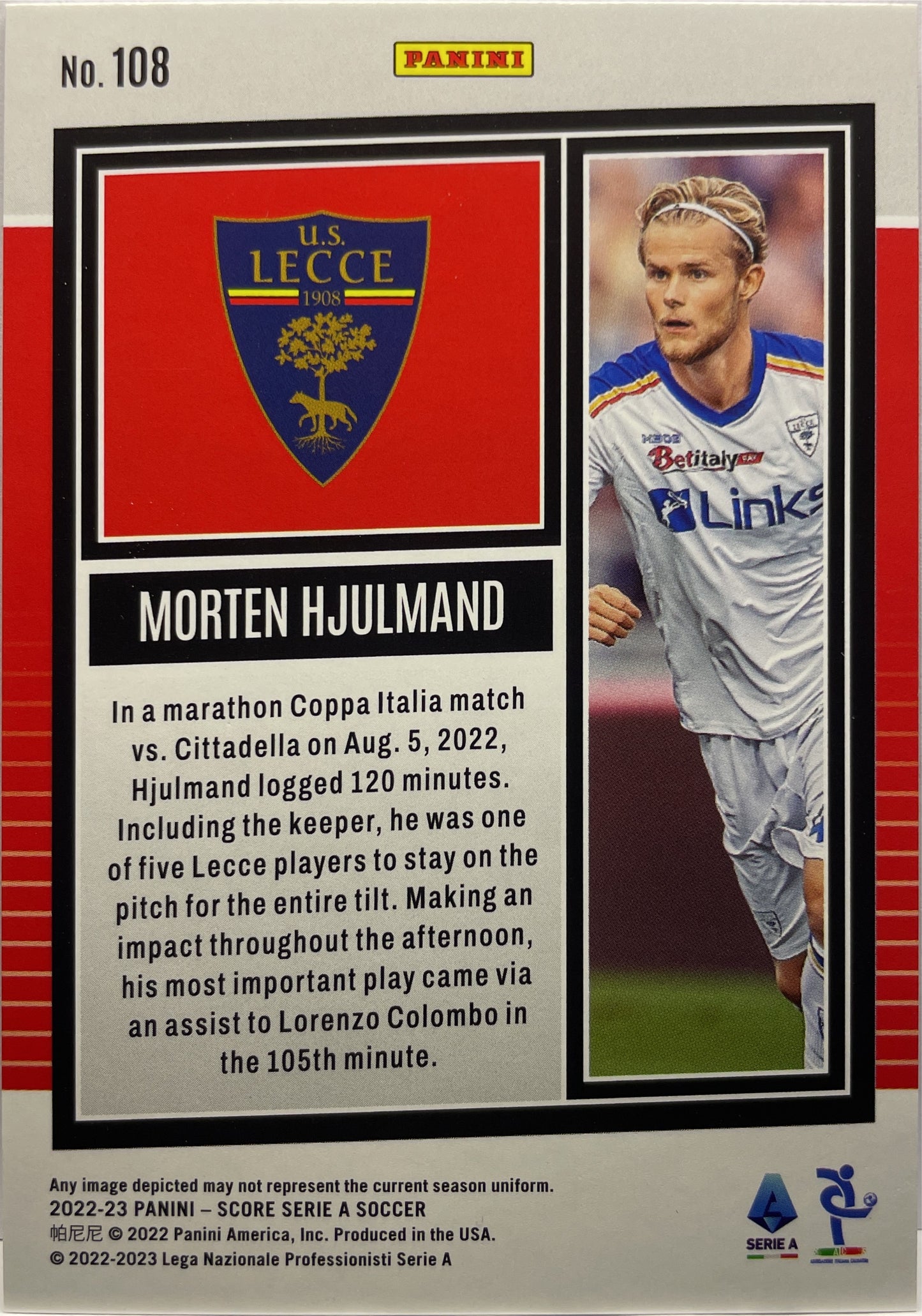 Morten Hjulmand 32/45 Rookie Pink Swirl Score Serie A 2022/23