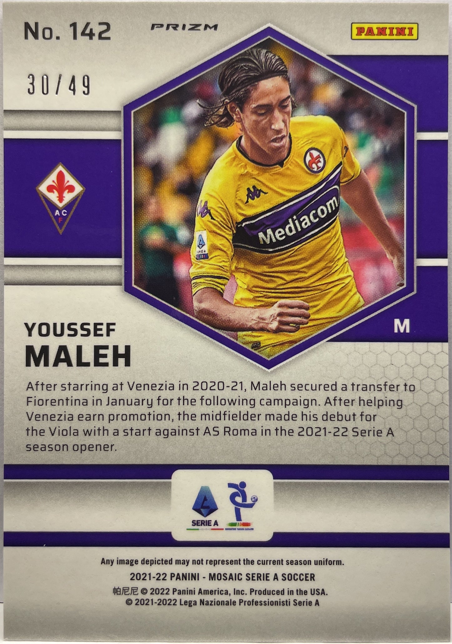 Youssef Maleh 30/49 Rookie Purple Mosaic Serie A 2021/22