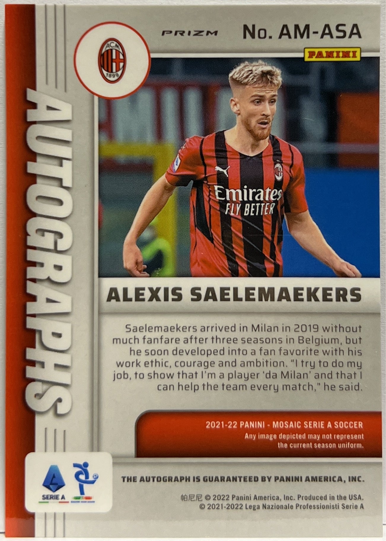 Alexis Saelemaekers Autograph Mosaic Serie A 2021/22