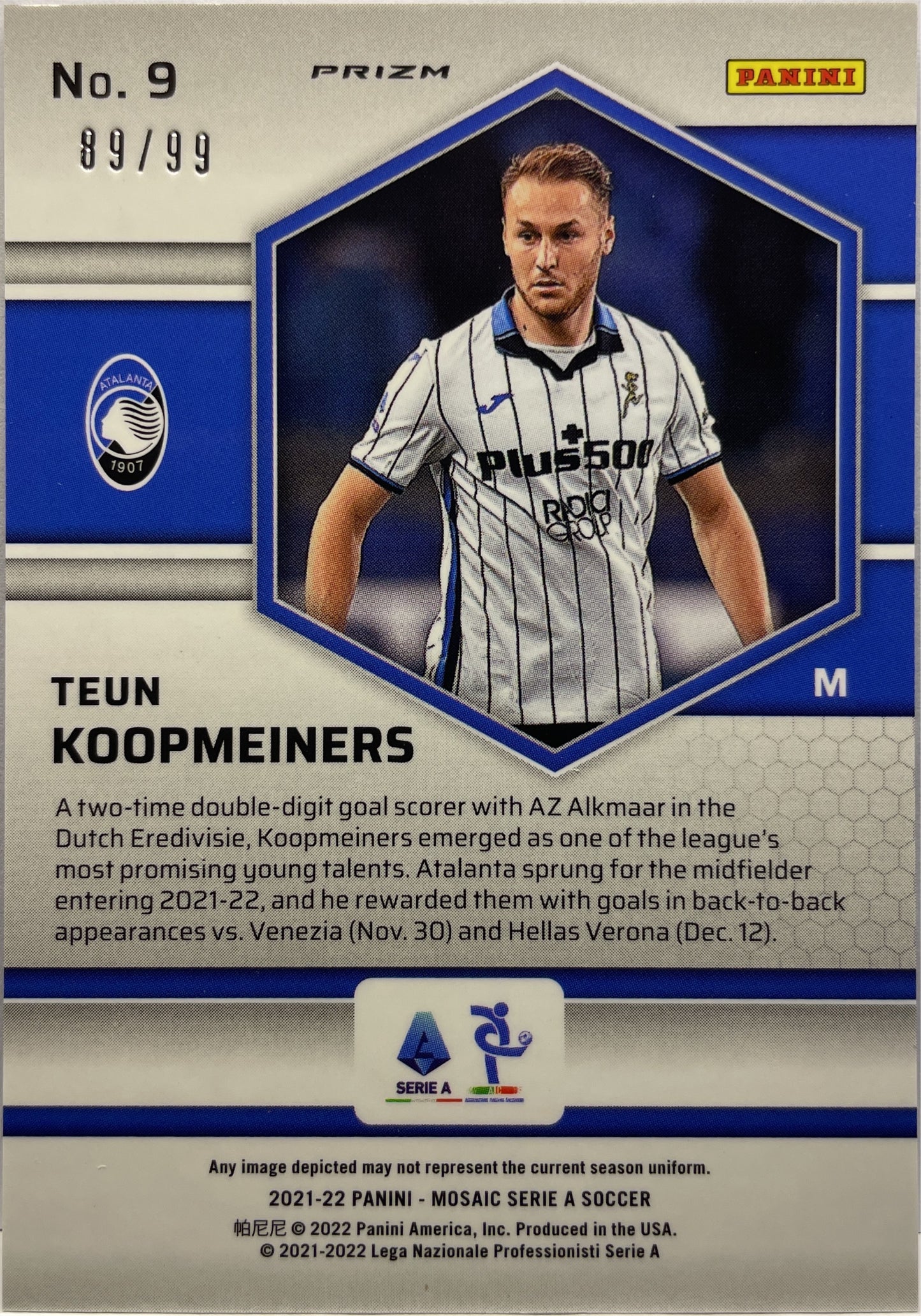 Teun Koopmeiners 89/99 Rookie Blue Mosaic Serie A 2021/22