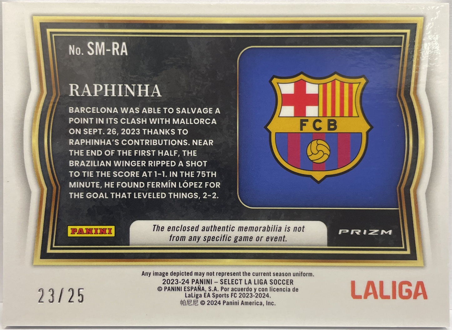 Raphinha 23/25 Patch Select Memorabilia Select La Liga 2023/24