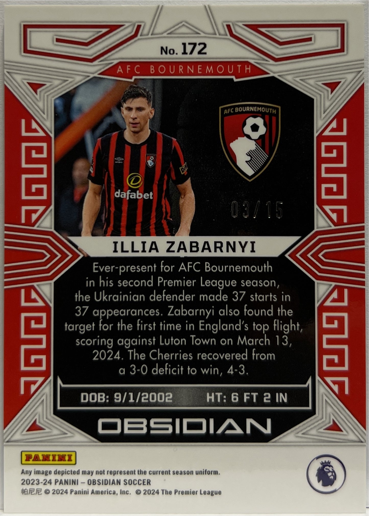 Illia Zabarnyi 3/15 Rookie Neon Blue Flood Electric Etch Obsidian 2023/24