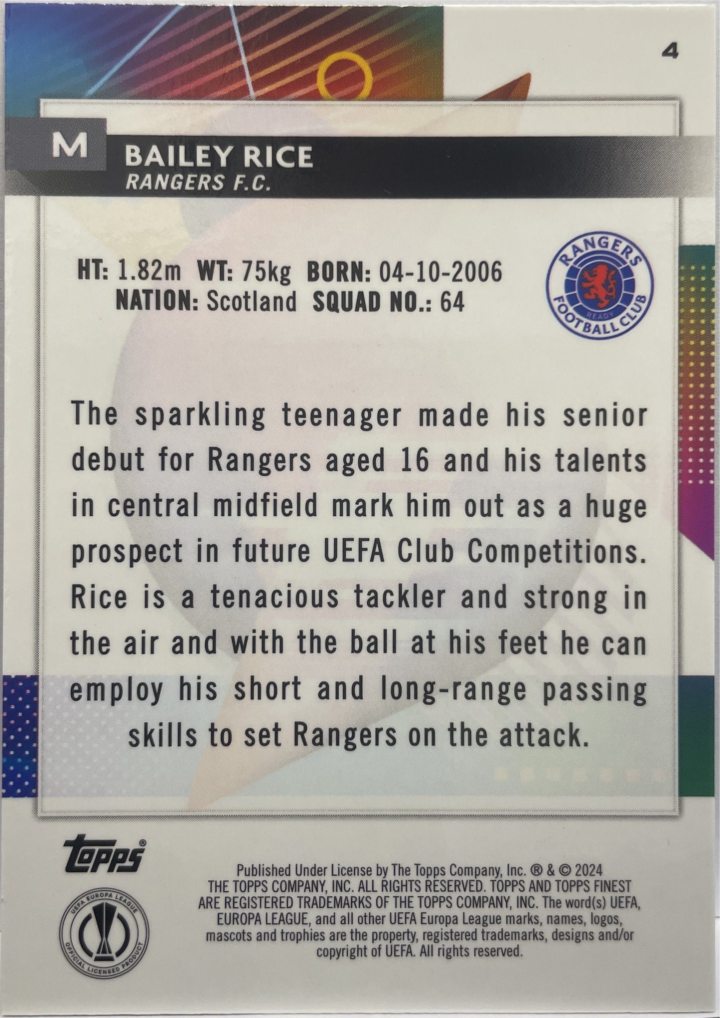 Bailey Rice 74/199 Rookie Purple Shimmer Topps Finest UCC 2023/24