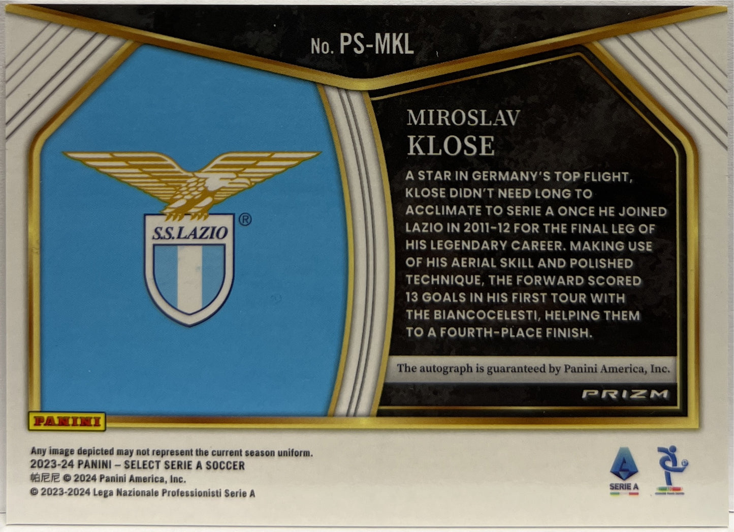 Miroslav Klose Autograph Pitchside Signatures Select Serie A 2023/24