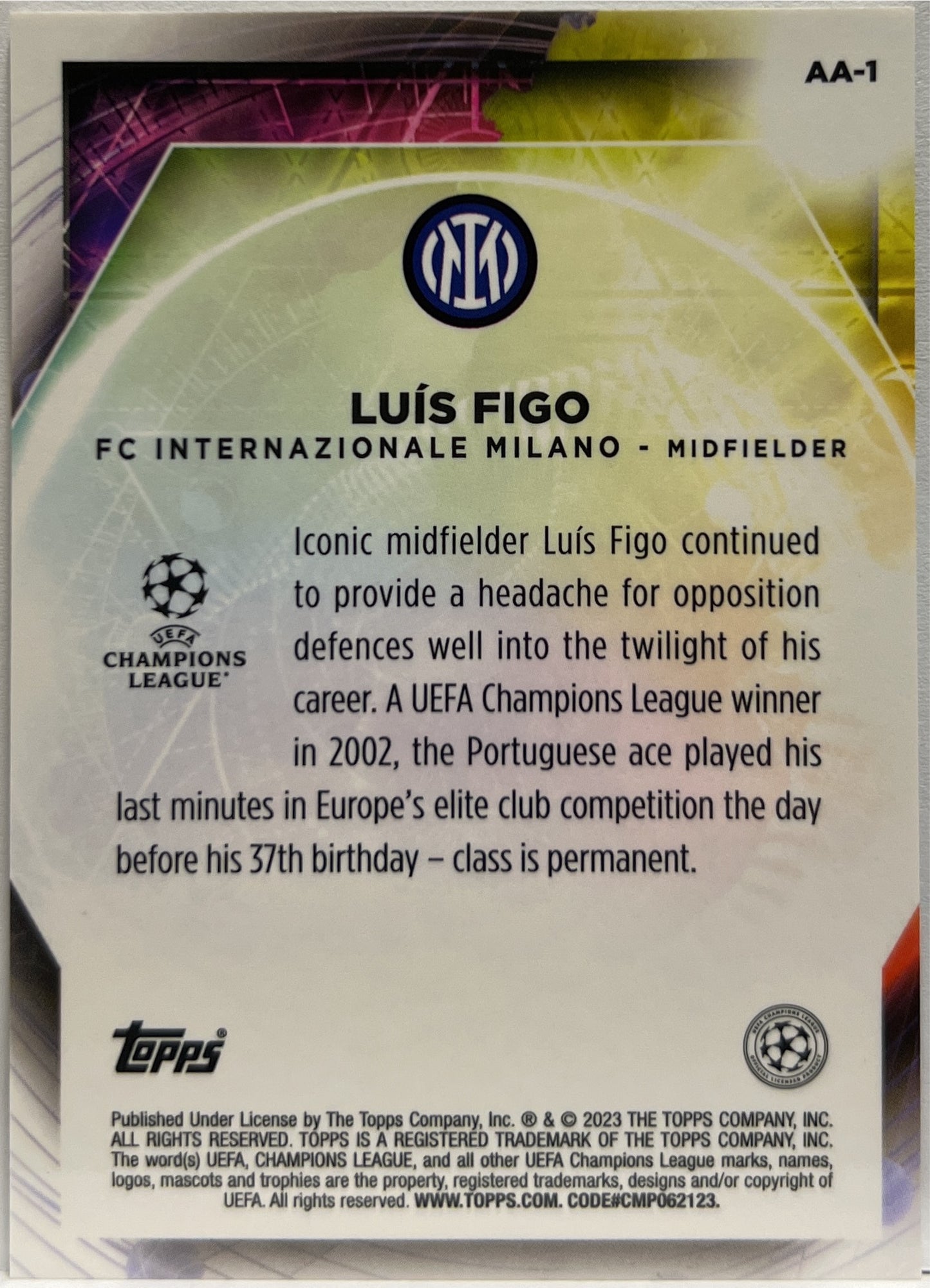 Luis Figo 46/50 Ageless Alchemy Gold Topps Chrome Merlin 2022/23