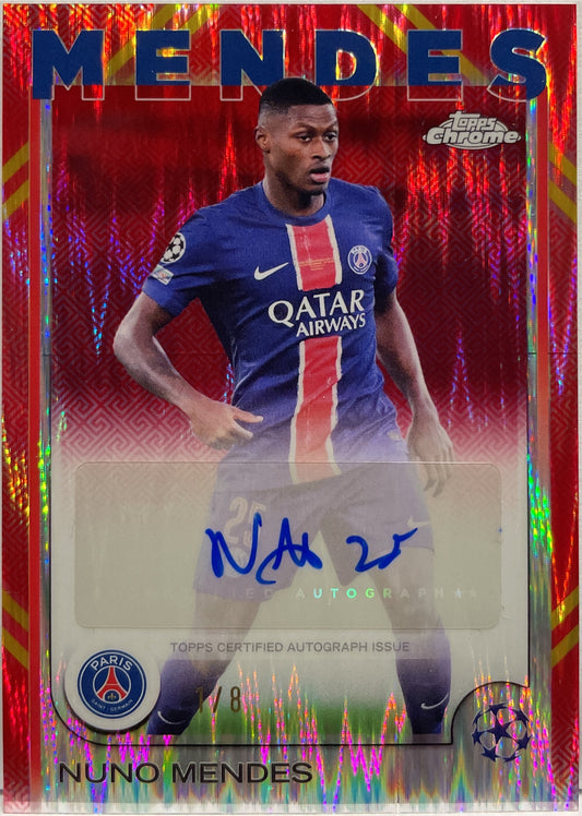 Nuno Mendes 1/8 Autograph Hongbao New Red Foil Topps Chrome UCC 2024/25