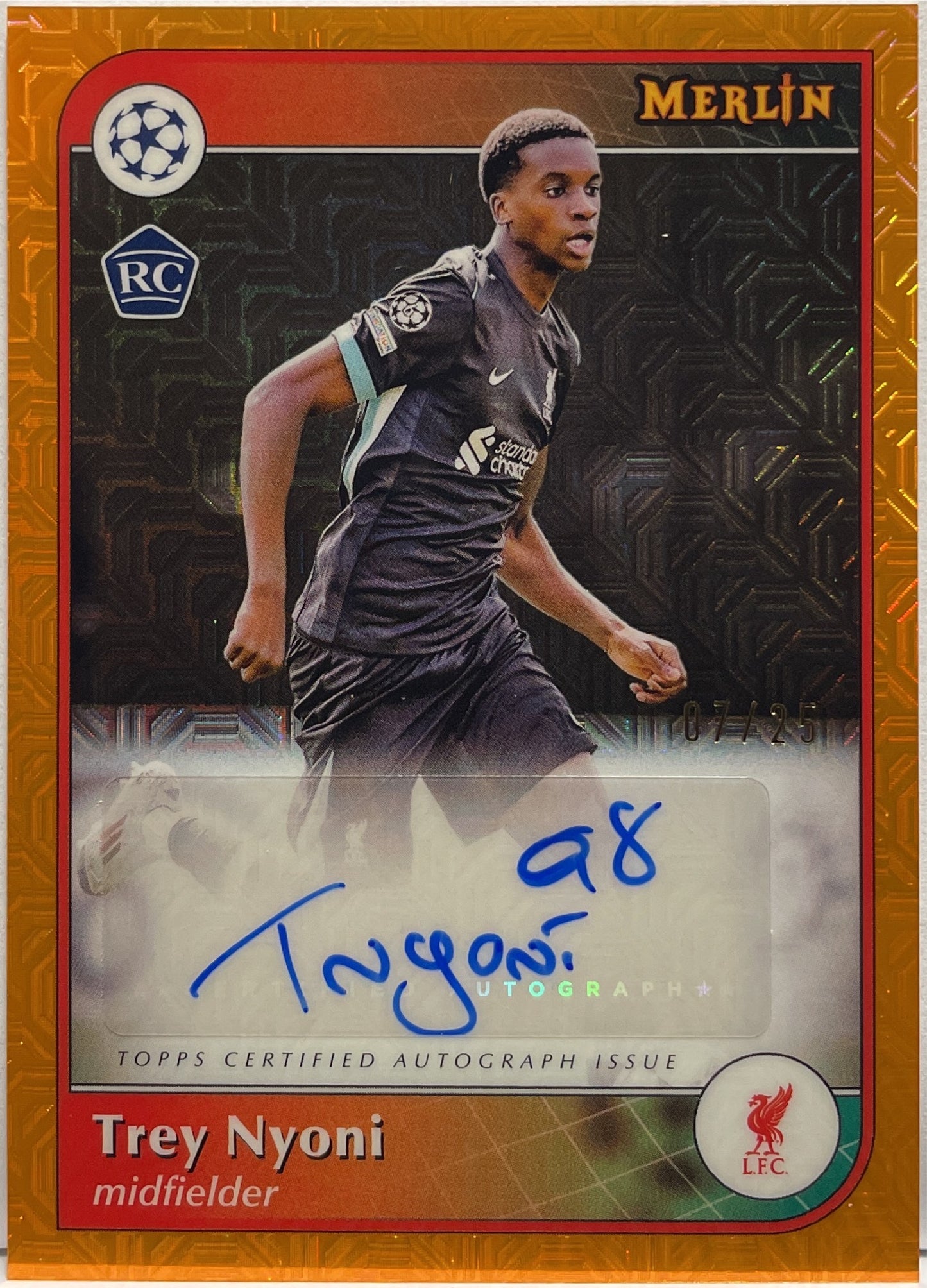 Trey Nyoni 7/25 Rookie Autograph Orange Mojo Topps Merlin UCC 2024/25