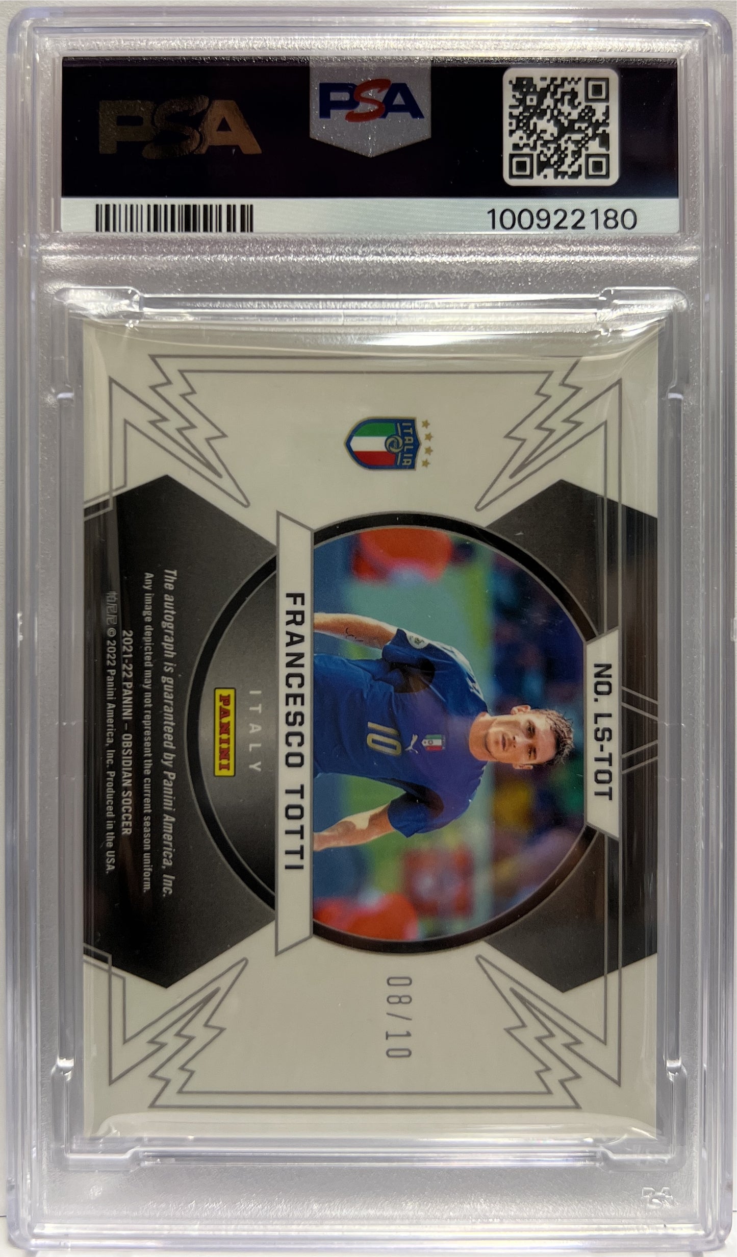 Francesco Totti 8/10 Autograph Lightning Strike Yellow Etch Obsidian 2021/22 PSA 9 Auto 10