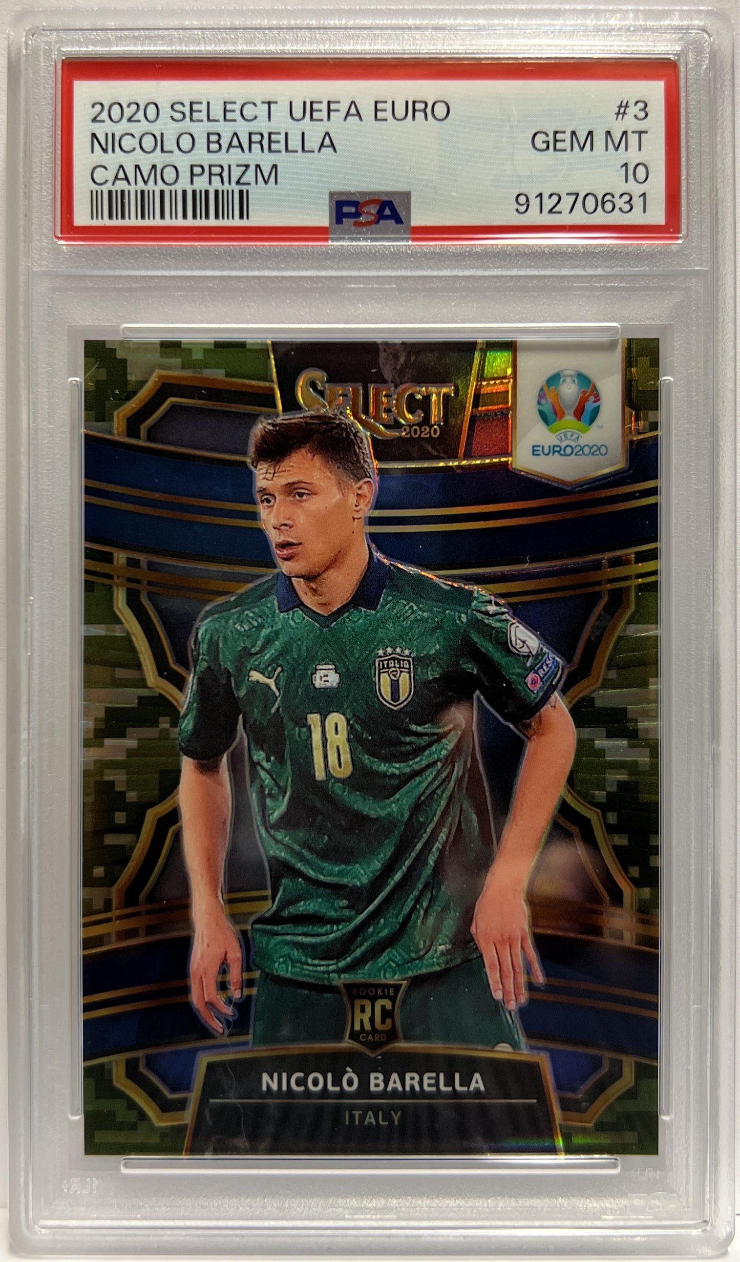 Nicolo Barella Rc 46/60 Camo Select Uefa Euro 2020 PSA 10