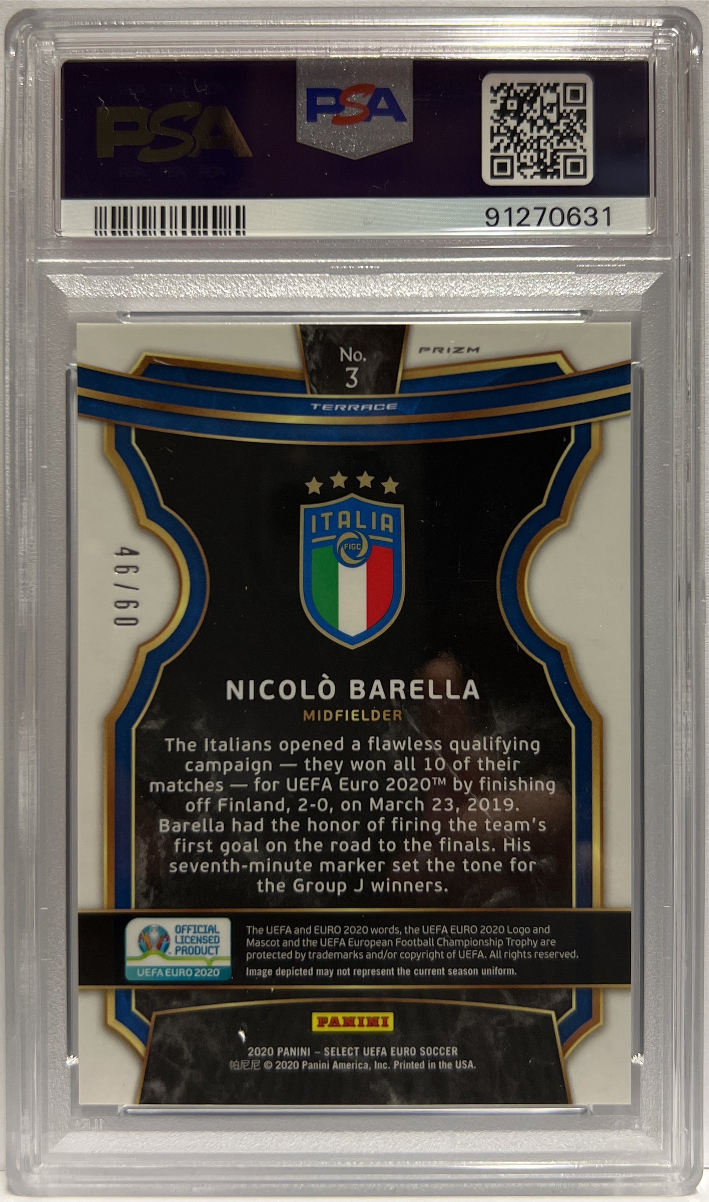 Nicolo Barella Rc 46/60 Camo Select Uefa Euro 2020 PSA 10