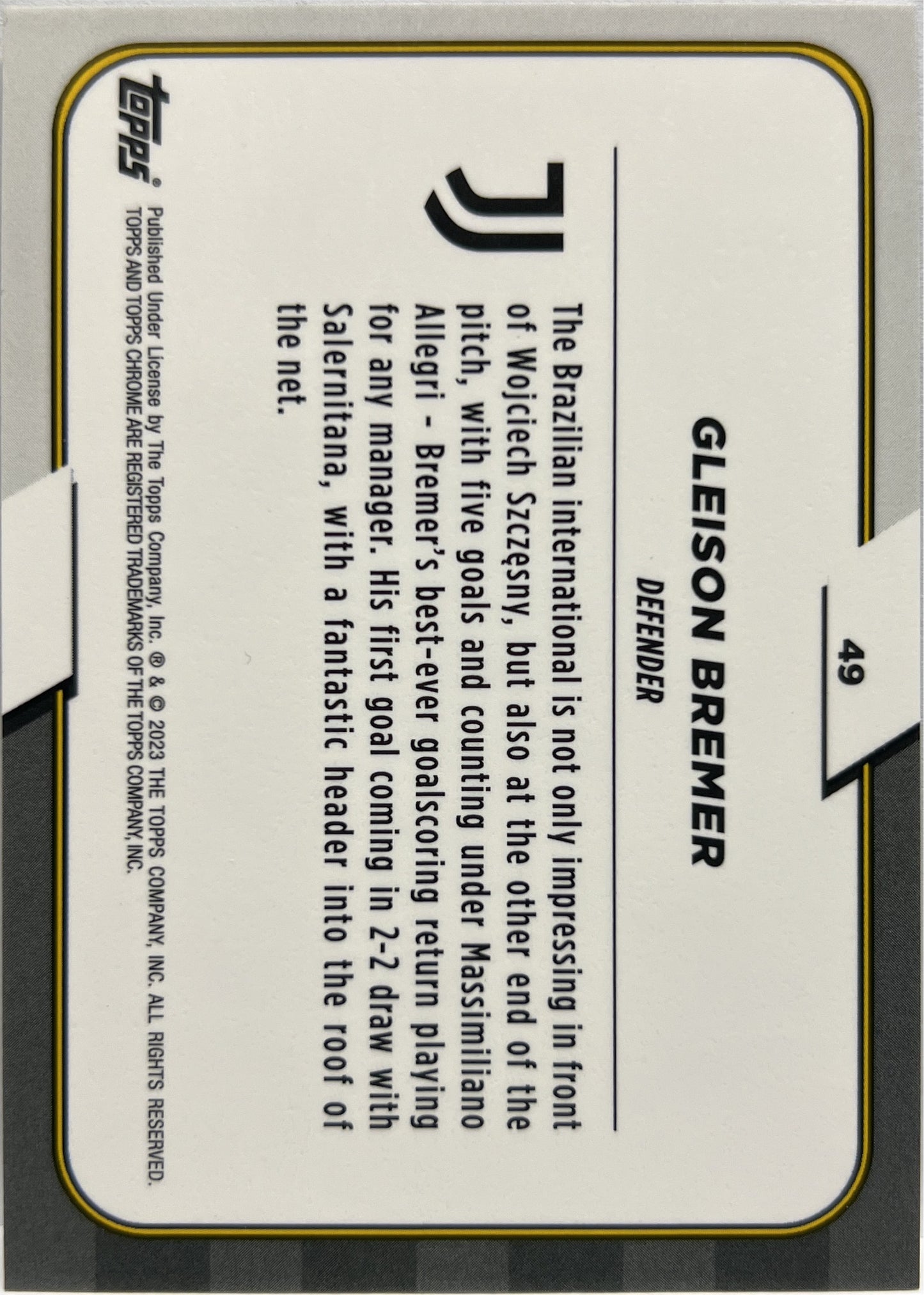 Gleison Bremer 66/75 Zebra Topps Chrome Juventus 2022/23