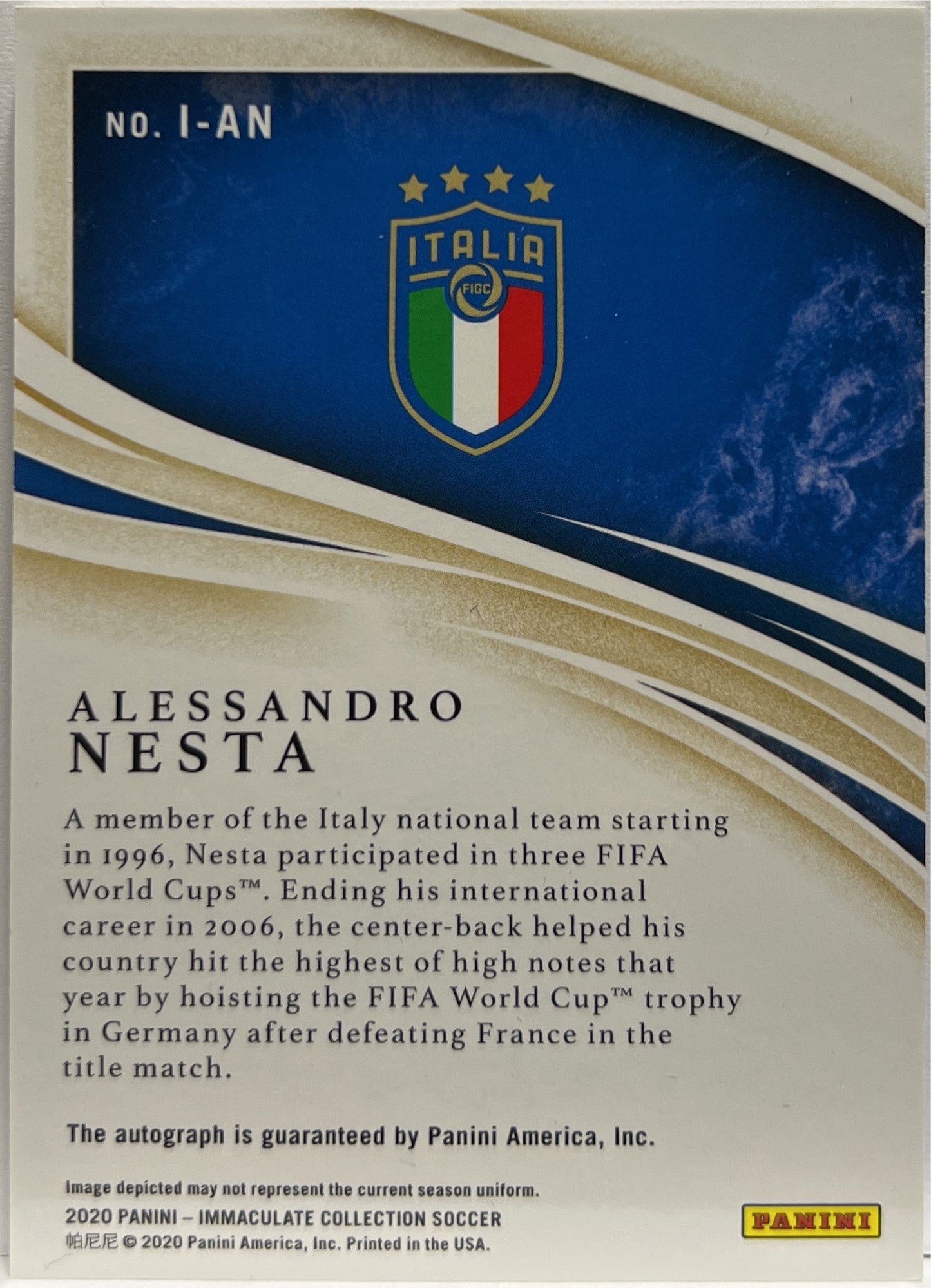 Alessandro Nesta 31/99 Autograph Ink Immaculate Collection 2020