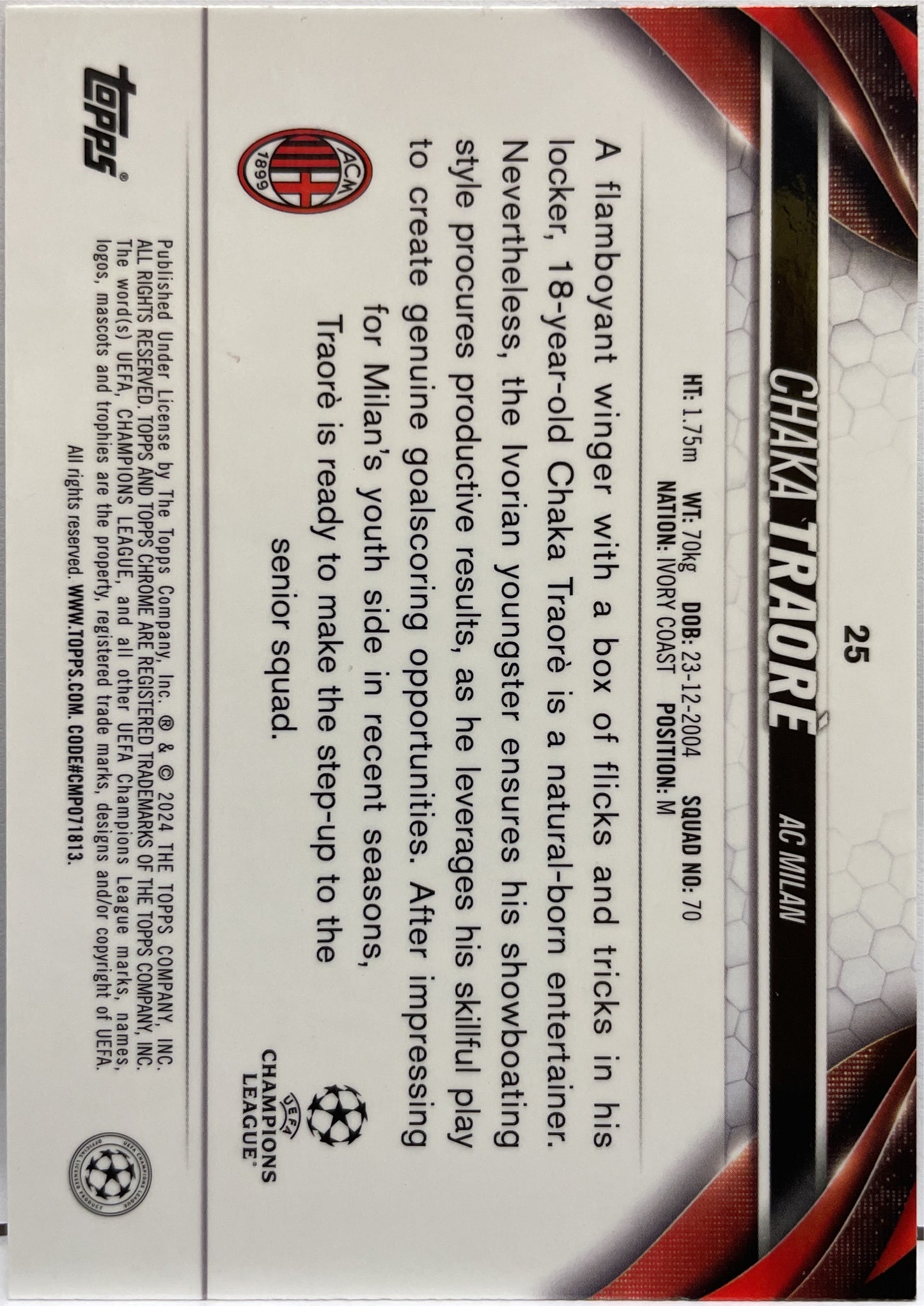 Chaka Traore Rookie Aqua Topps Chrome UCC 2023/24