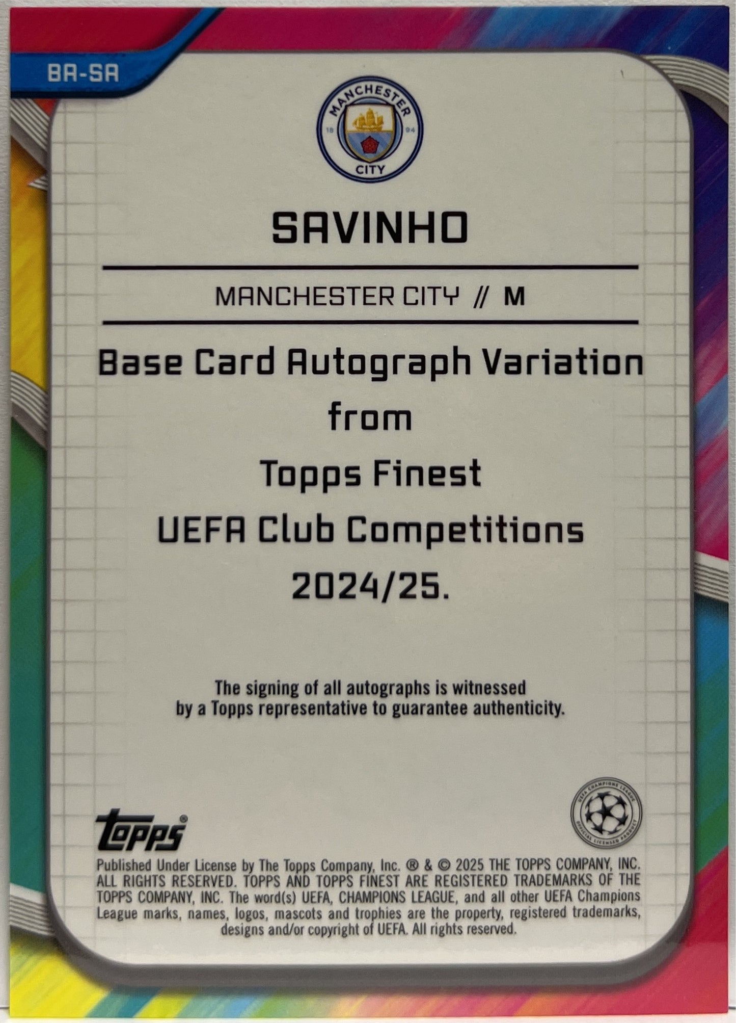 Savinho 86/99 Autograph Green Wave Topps Finest UCC 2024/25